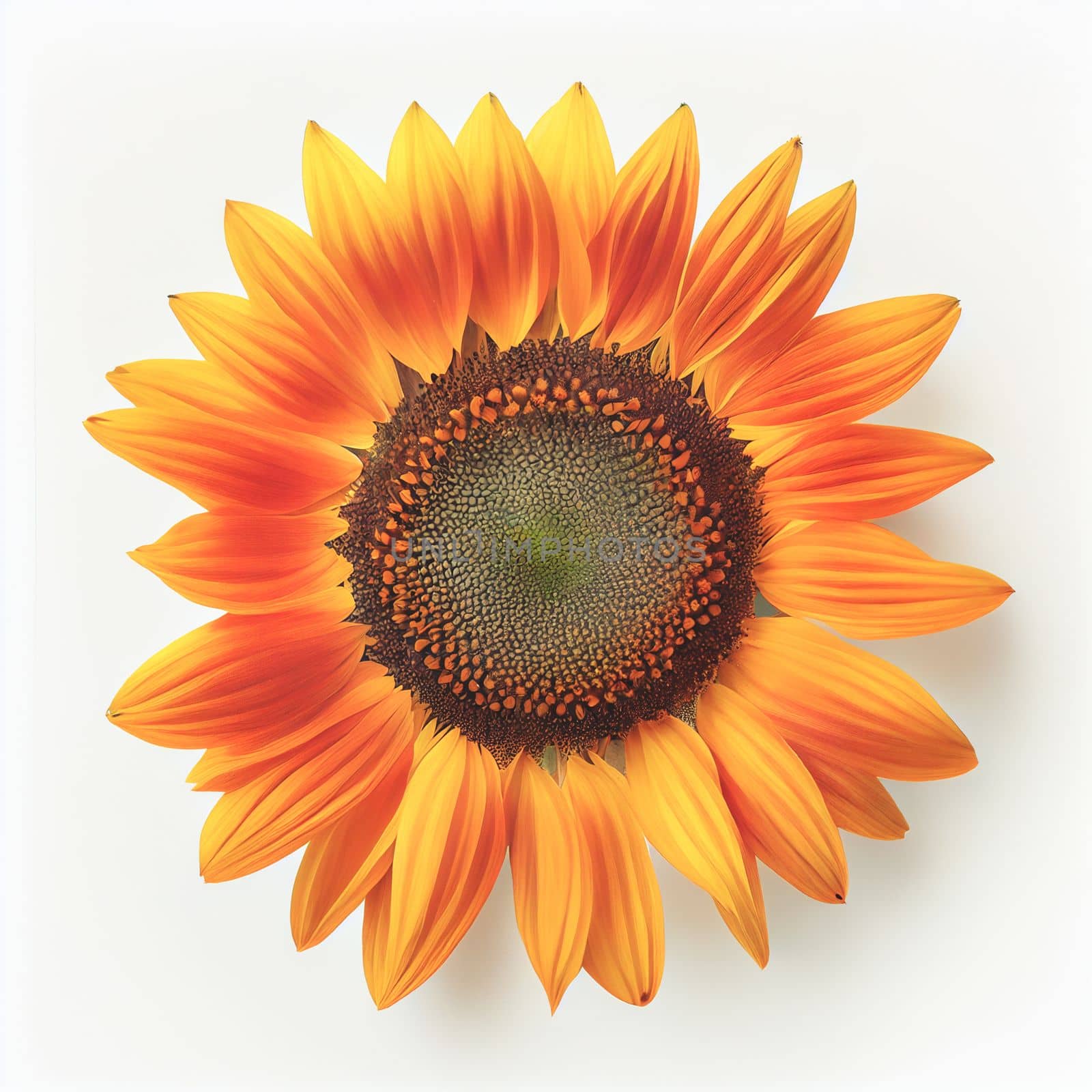 Top view a Sunflower isolated on a white background, suitable for use on Valentine's Day cards, love letters, or springtime designs.