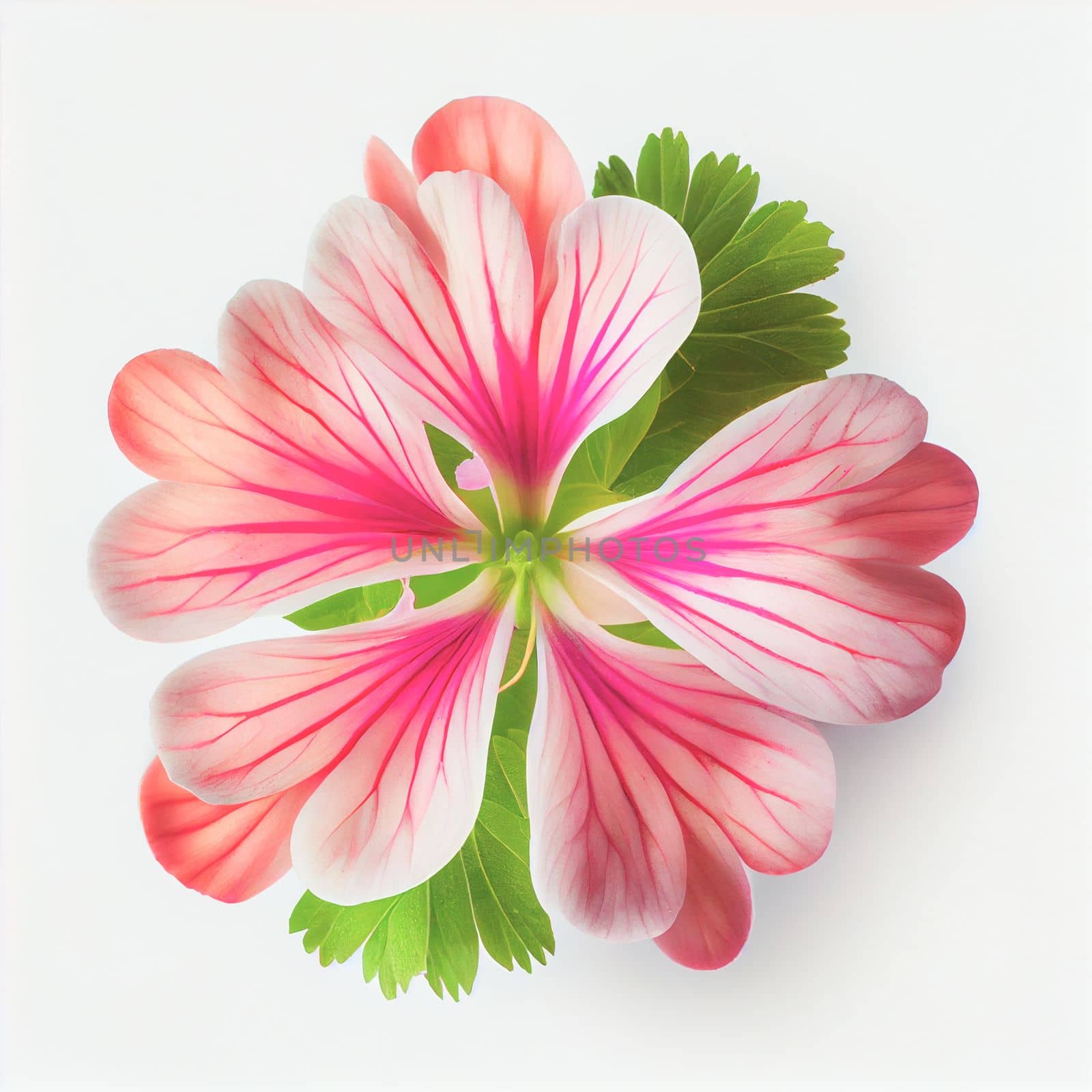 Top view a Geranium flower isolated on a white background, suitable for use on Valentine's Day cards, love letters, or springtime designs.