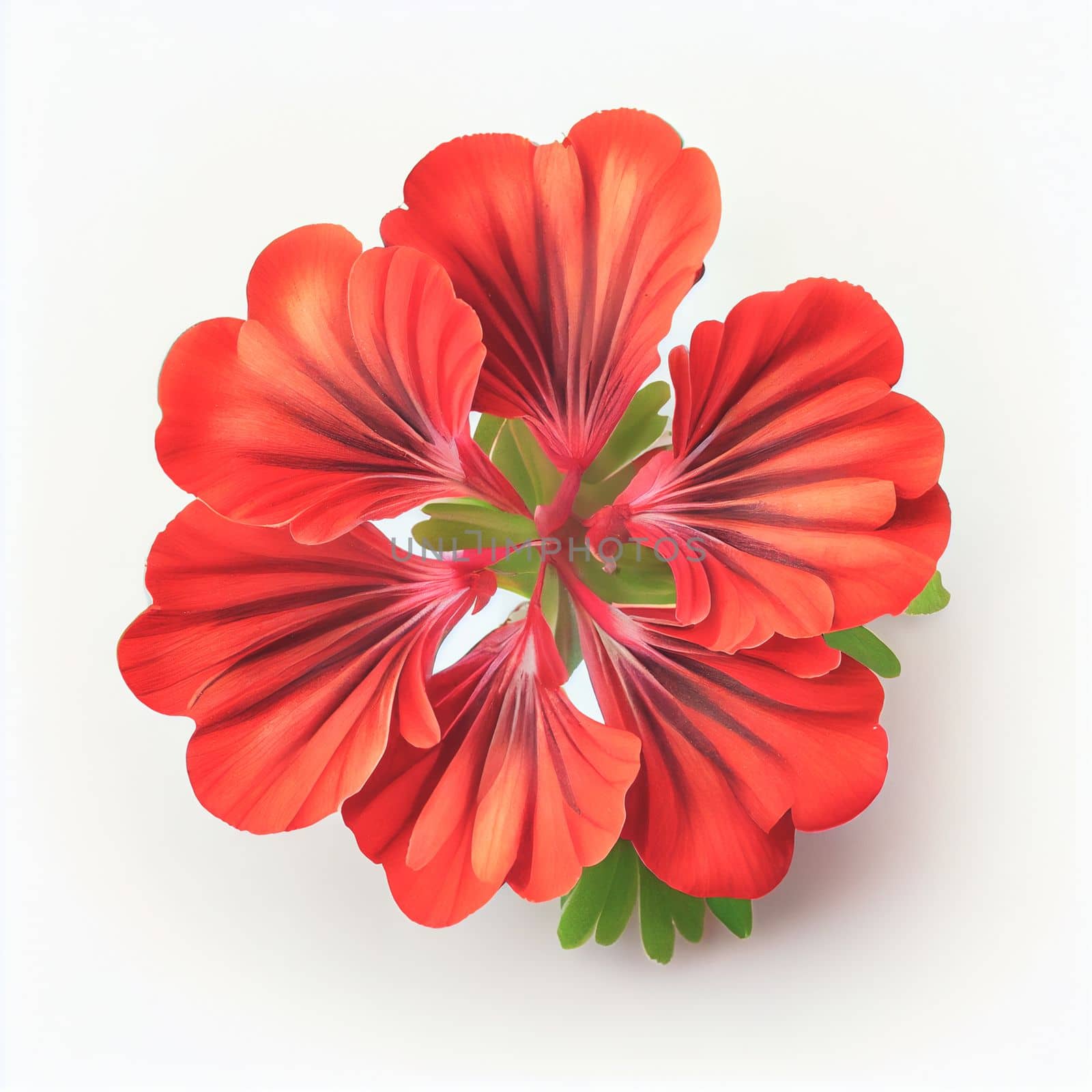 Top view a Geranium flower isolated on a white background, suitable for use on Valentine's Day cards, love letters, or springtime designs.