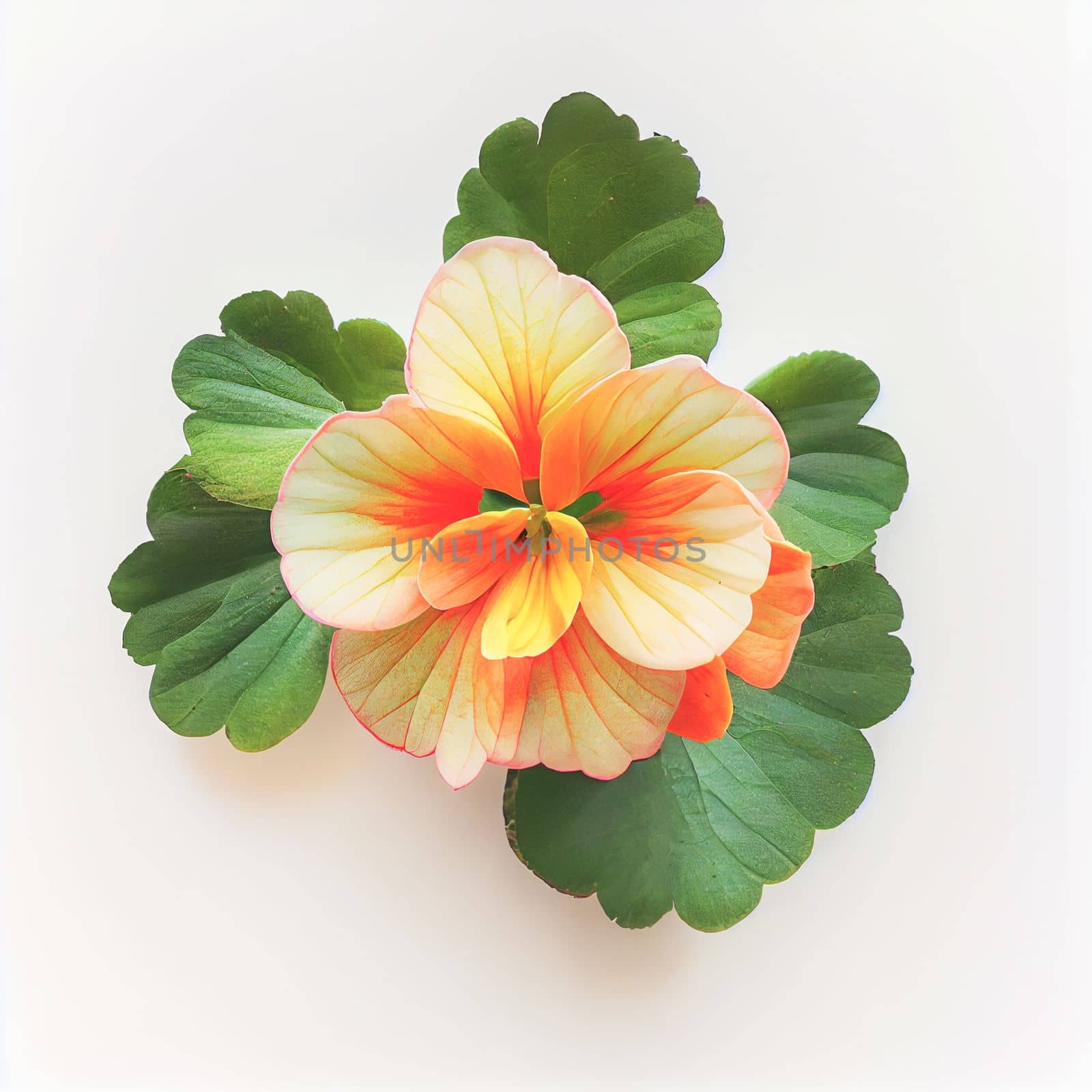 Top view a Begonia flower isolated on a white background, suitable for use on Valentine's Day cards, love letters, or springtime designs.