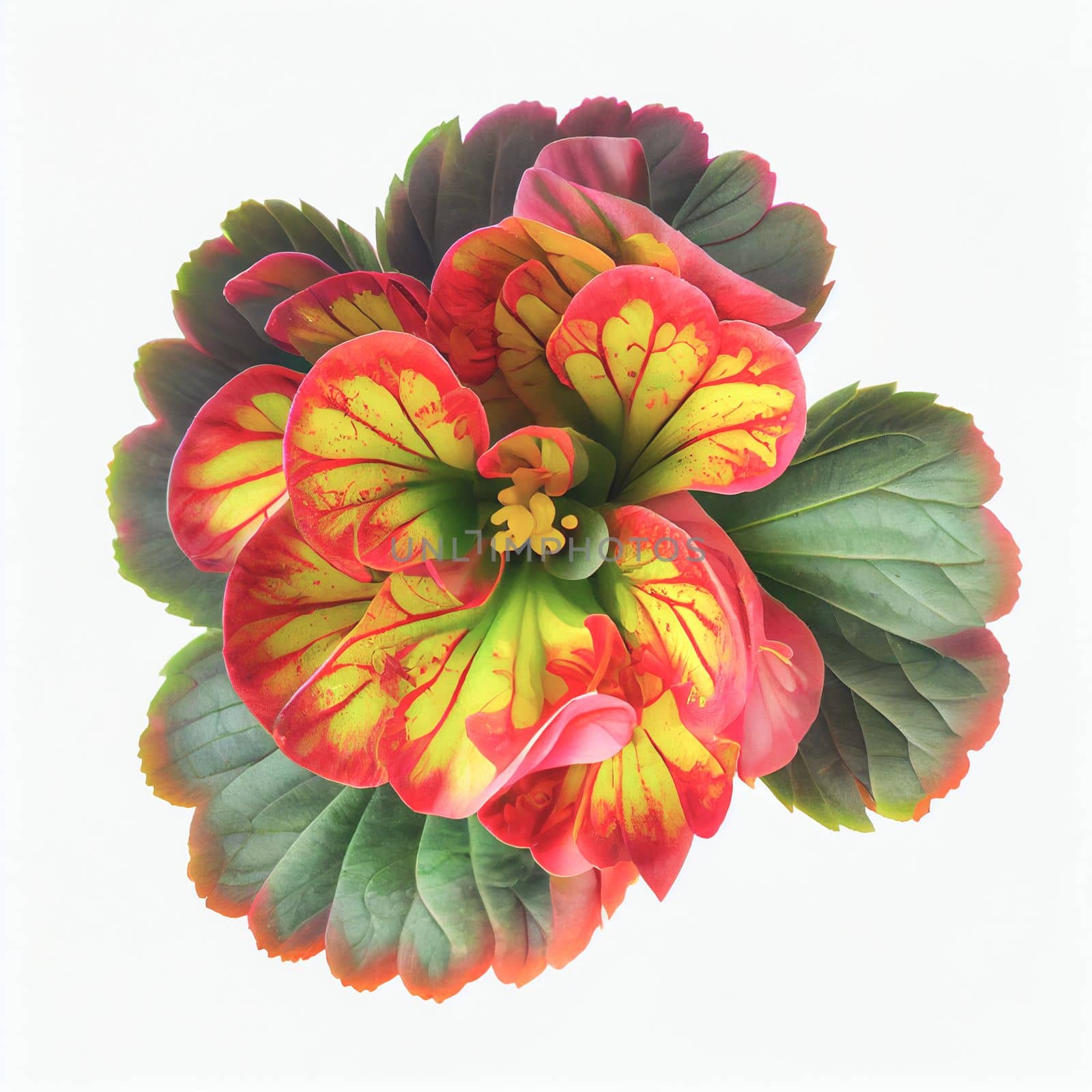 Top view a Begonia flower isolated on a white background, suitable for use on Valentine's Day cards, love letters, or springtime designs.