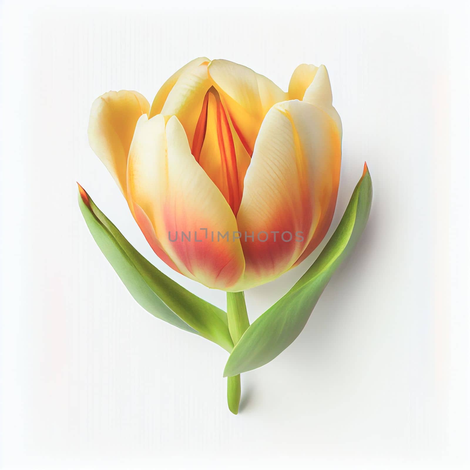 Top view a Tulip flower isolated on a white background, suitable for use on Valentine's Day cards, love letters, or springtime designs.