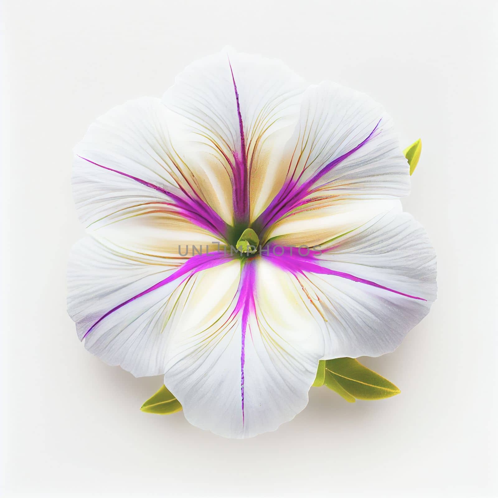 Top view a Petunia flower isolated on a white background, suitable for use on Valentine's Day cards, love letters, or springtime designs.