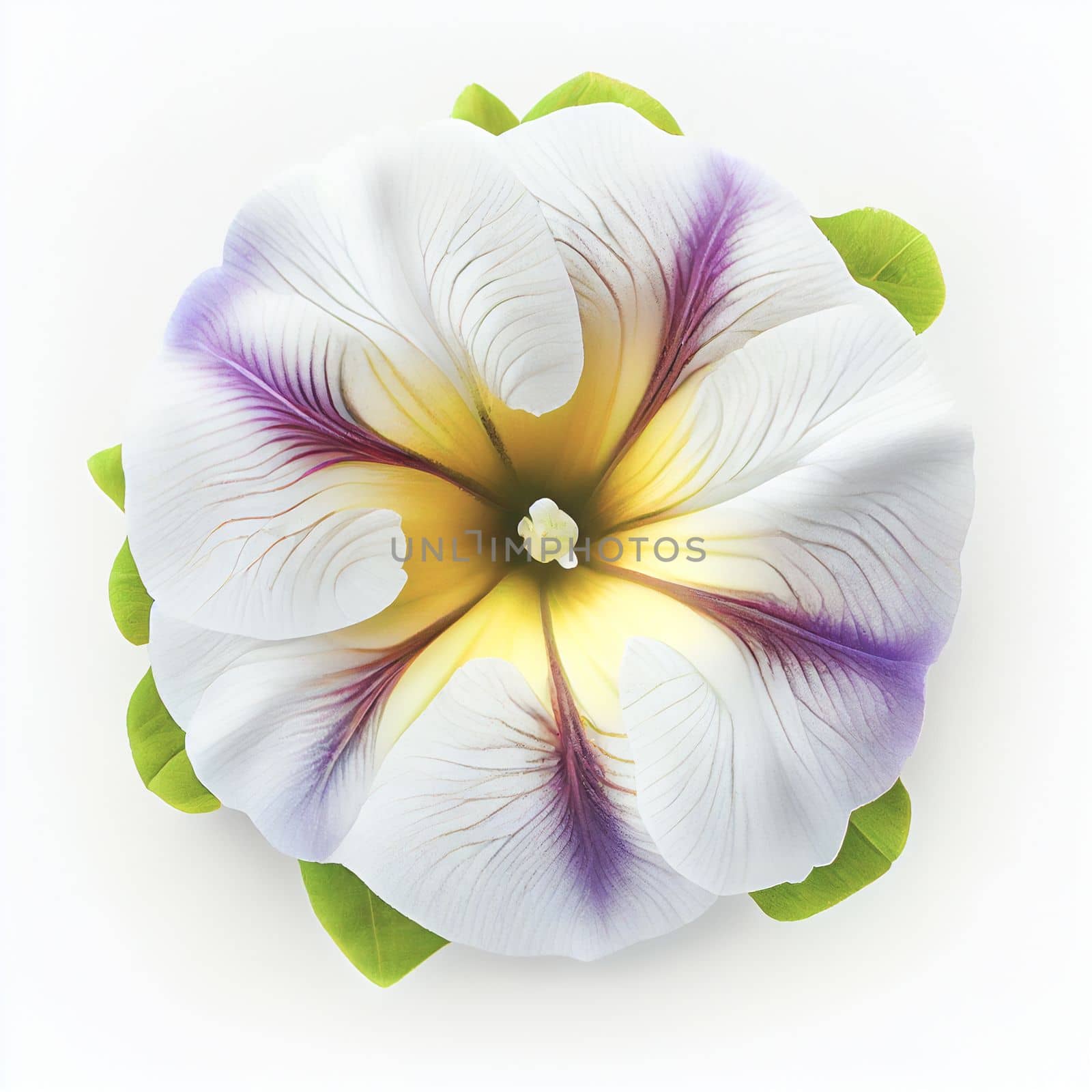 Top view a Petunia flower isolated on a white background, suitable for use on Valentine's Day cards, love letters, or springtime designs.