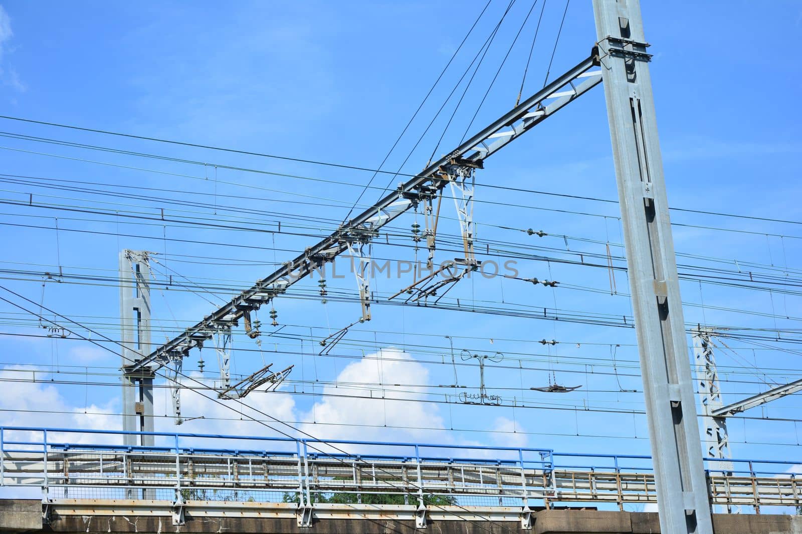 Electric wires on the railway for high-speed trains TGV