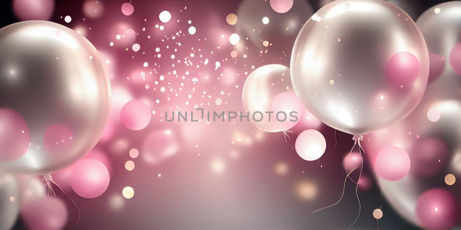 Pink birthday balloons over abstract background. AI Generative by lucia_fox