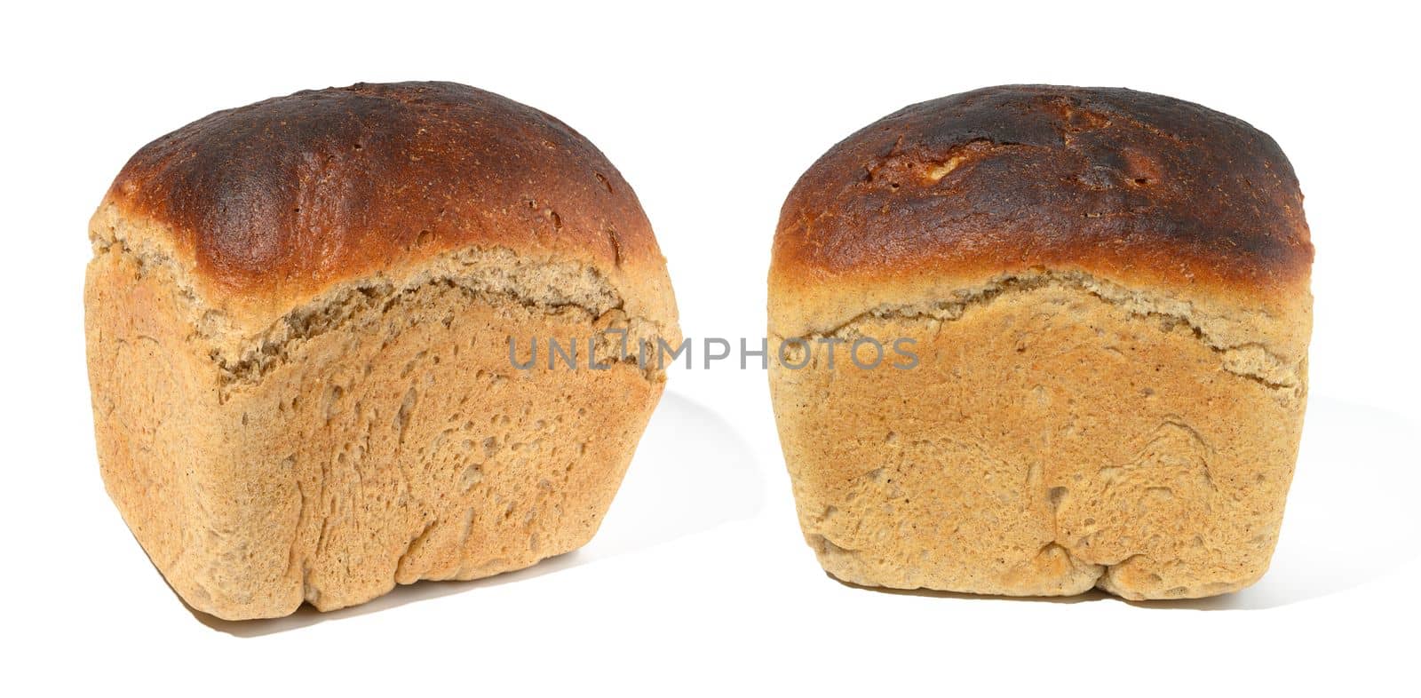 Baked rye flour bread in the shape of a brick on a white isolated background by ndanko