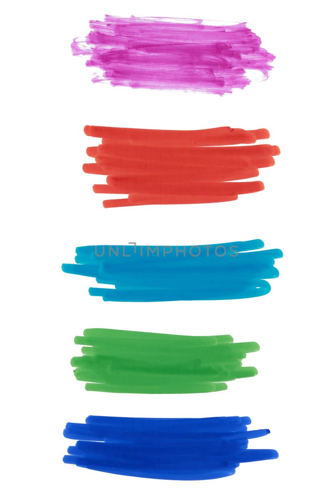 Multicolored felt-tip swatches on a white isolated background by ndanko