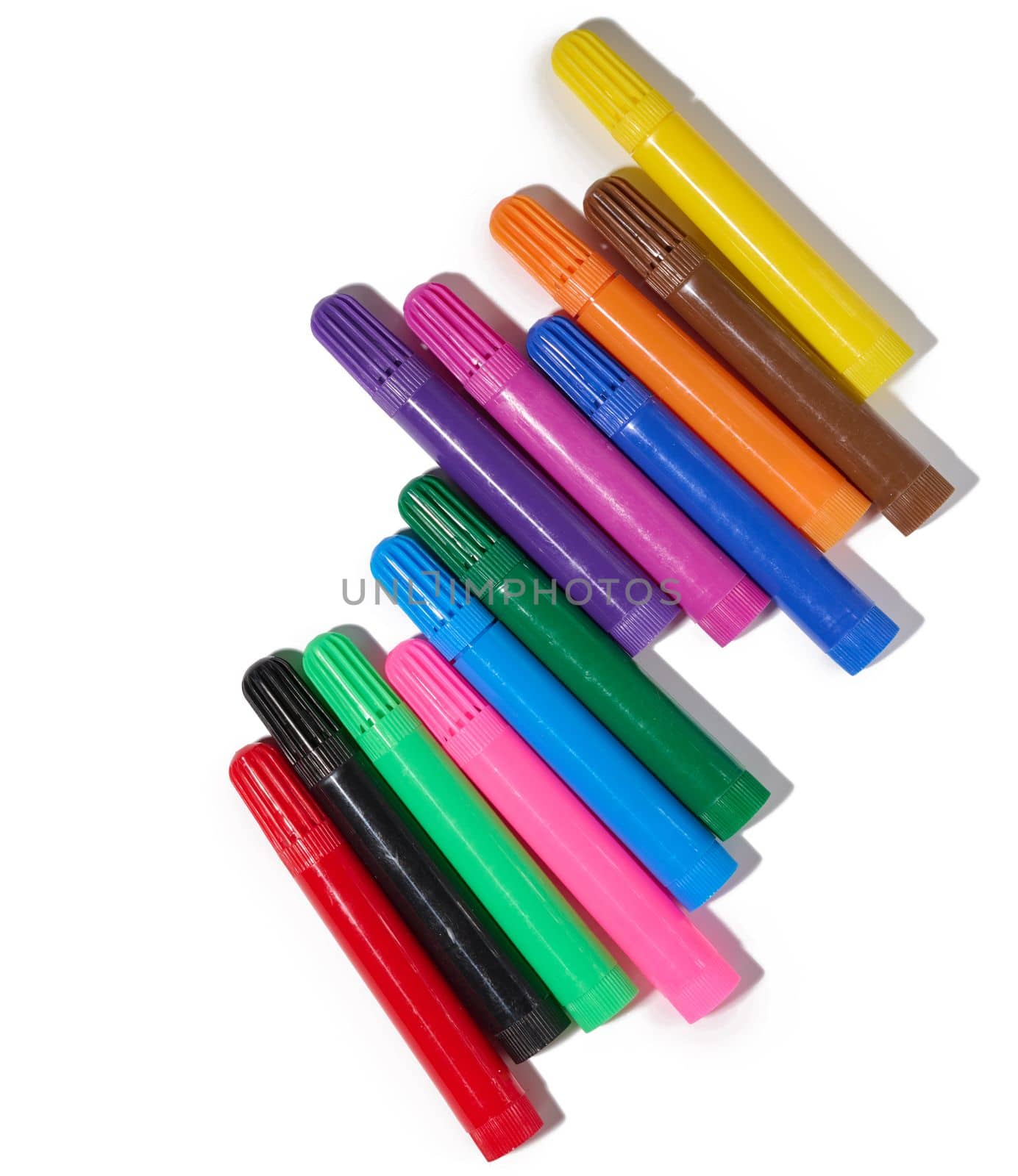 Stack of multicolored felt-tip pens isolated on white background by ndanko