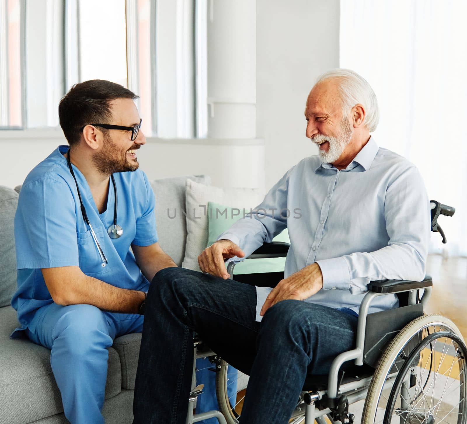 nurse doctor senior care caregiver help assistence wheelchair retirement home nursing elderly man disabled disability by Picsfive