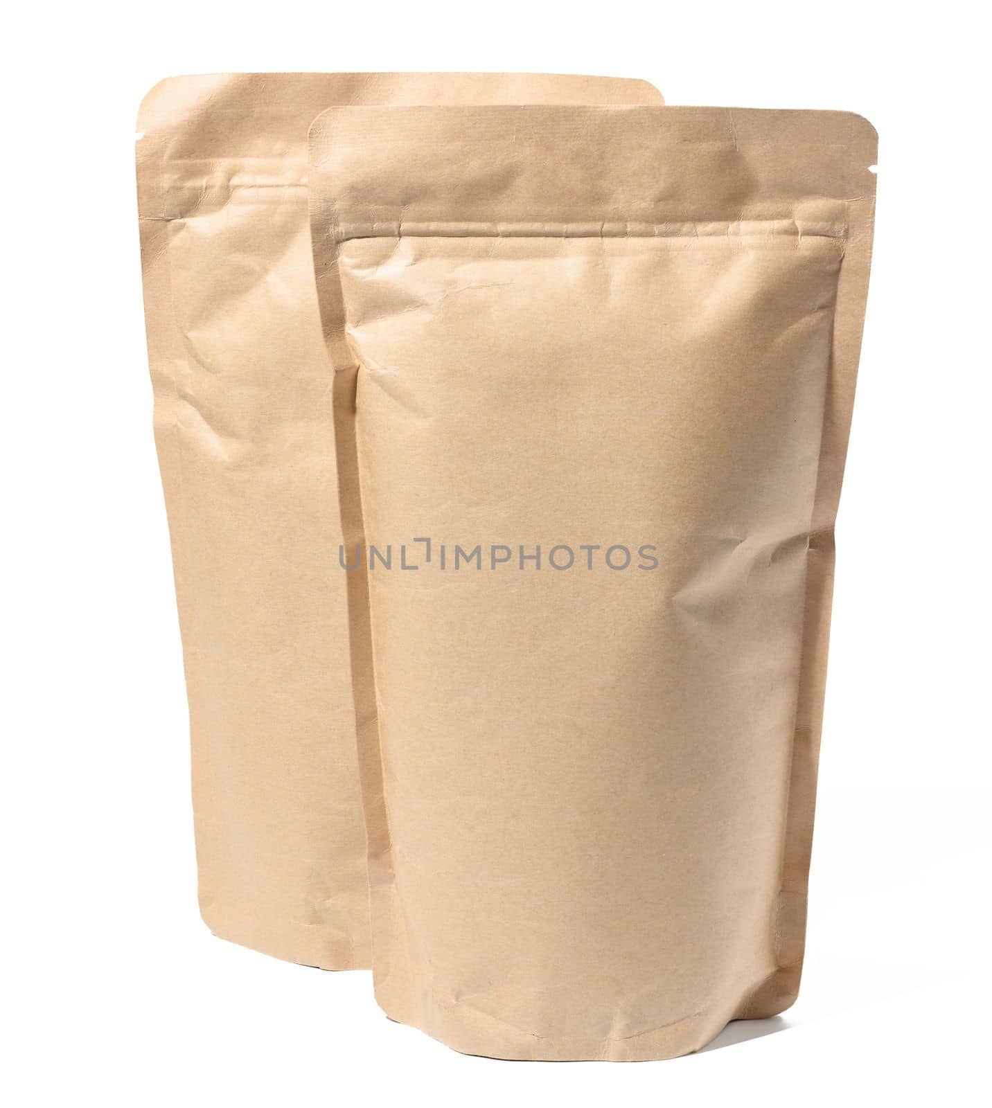 Brown craft paper bag isolated on white background, sachet bag by ndanko