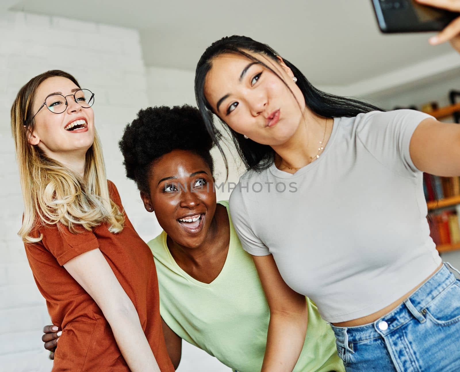 young people adult fun selfie friendship friend happy together group cheerful smiling diversity mixed ethnicity diverse black asian african american by Picsfive