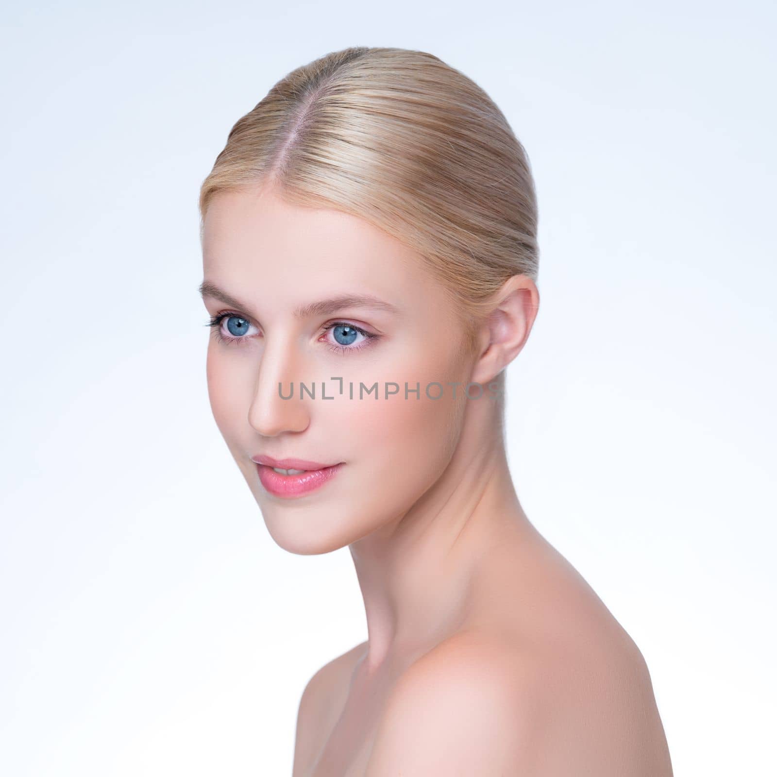 Personable beautiful woman with perfect smooth skin portrait. by biancoblue
