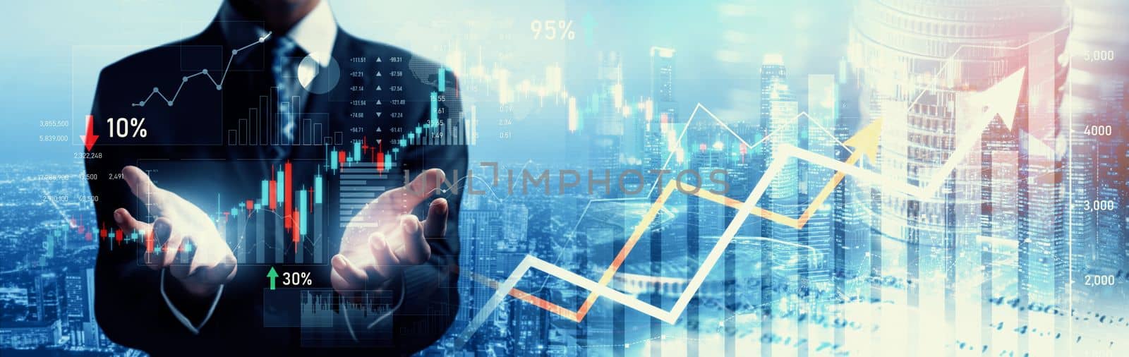 Businessman analyst working with digital finance business data graph showing technology of investment strategy for perceptive financial business decision. Digital economic analysis technology concept.