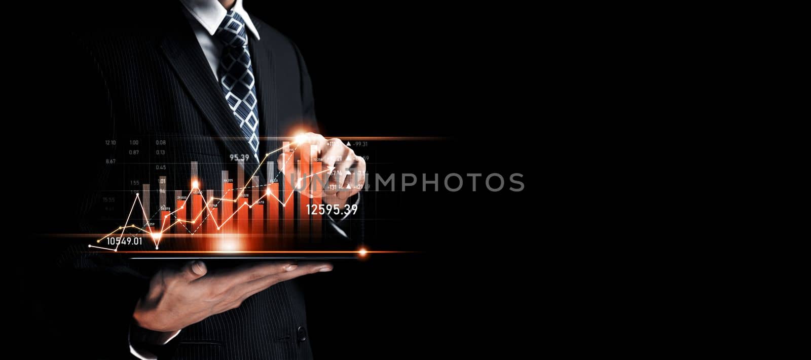 Businessman working with digital finance business graph of perceptive technology by biancoblue