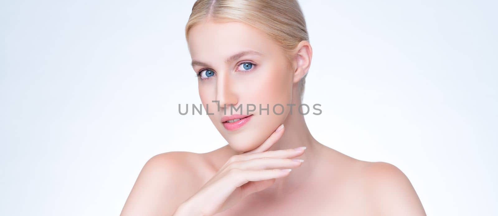 Personable beautiful woman with perfect smooth skin portrait. by biancoblue