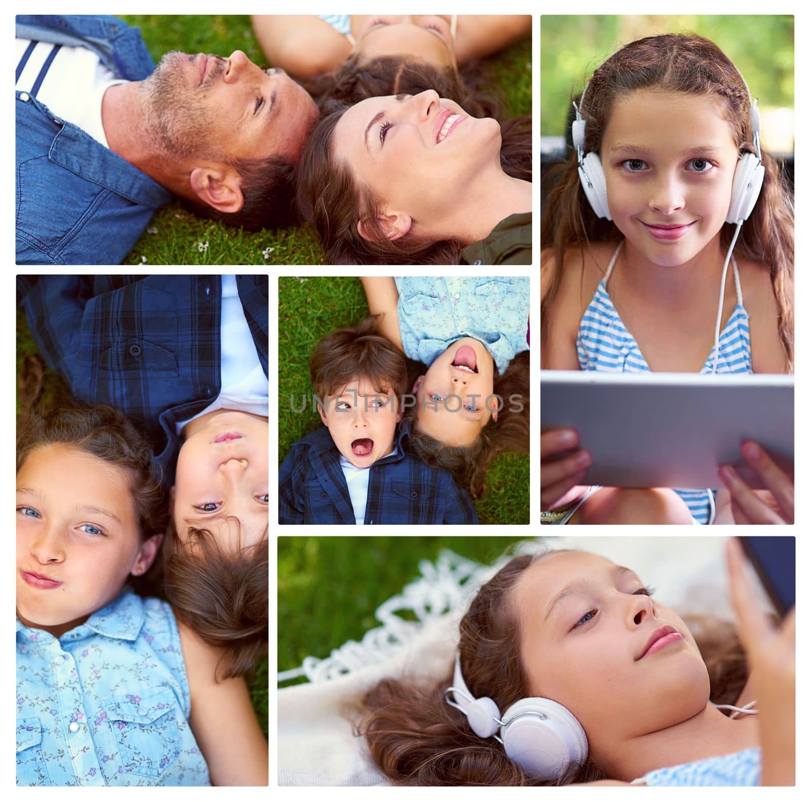 This family loves the outdoors. Composite image of different members of a family relaxing outdoors. by YuriArcurs