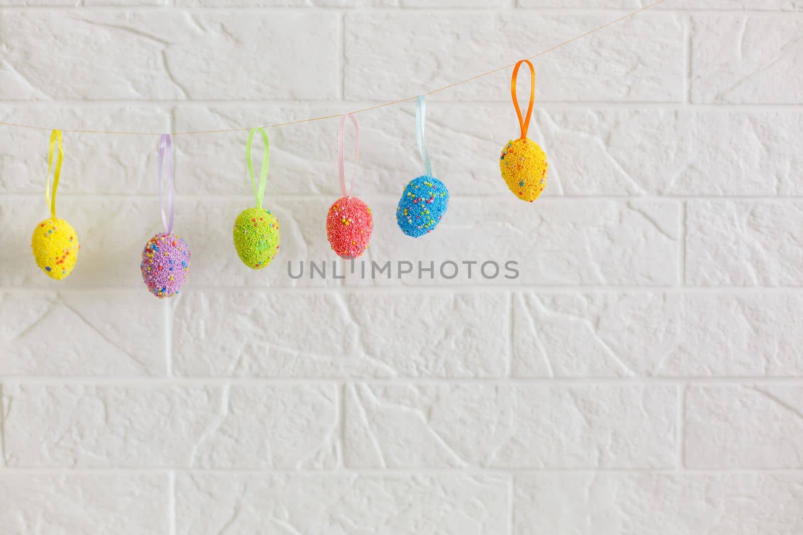 Easter eggs painted in pastel colors on a white background by Andelov13