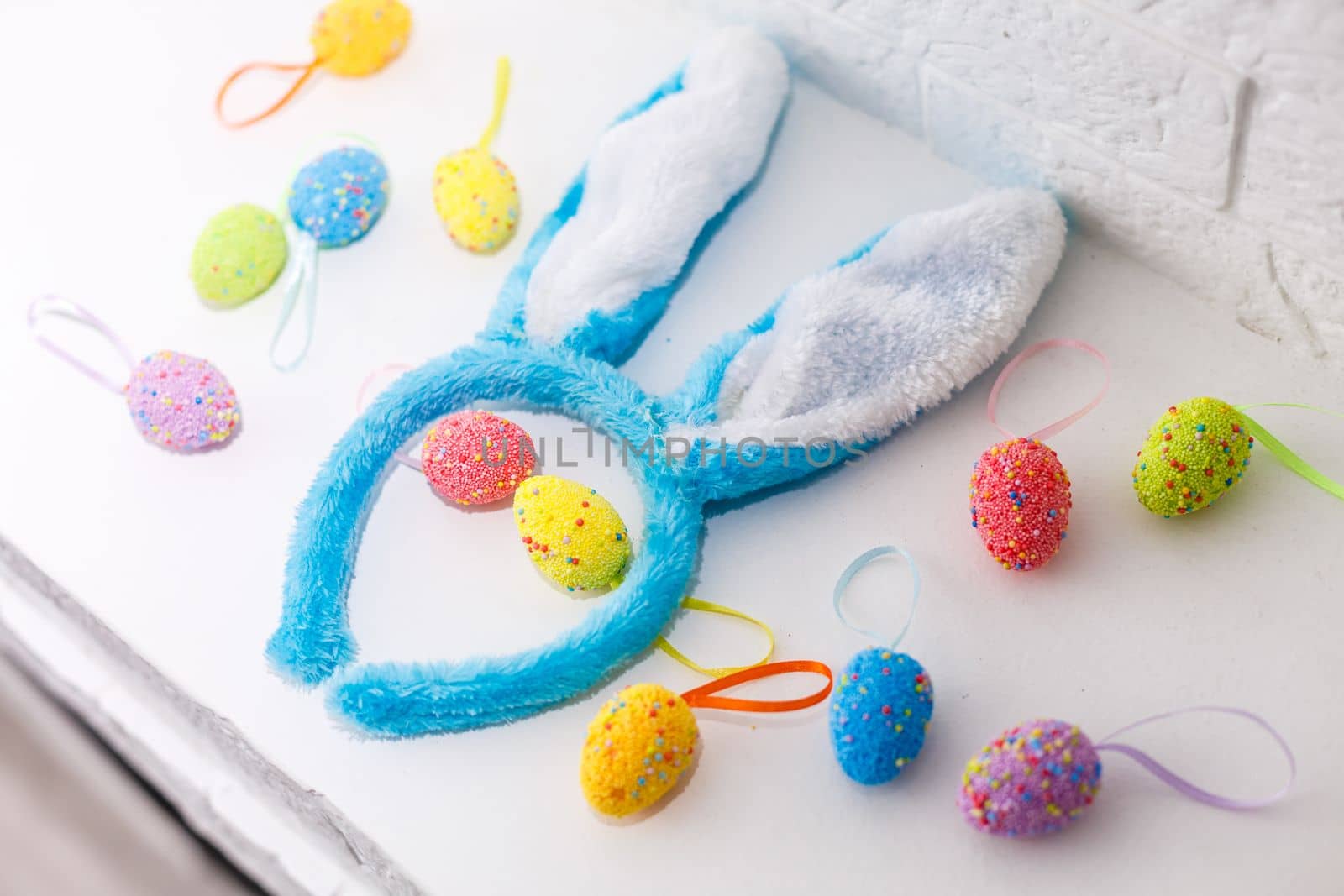 Colorful Easter eggs with hand drawn bunny ears. Funny Easter concept by Andelov13