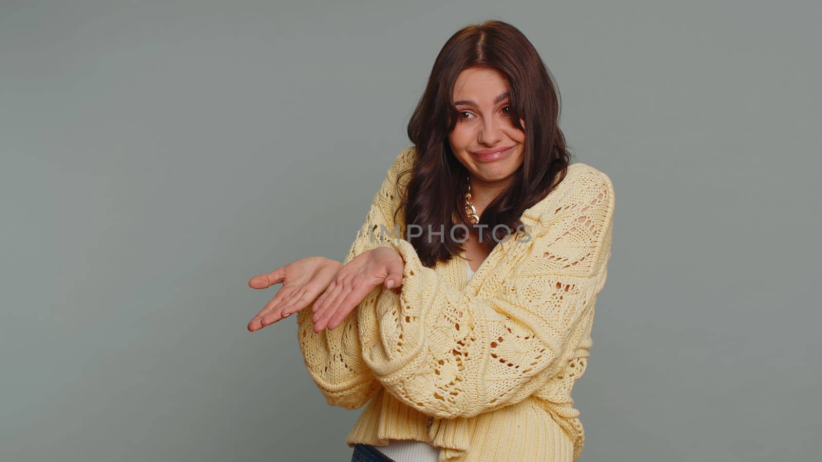 Woman raising hands asking what why reason of failure, demonstrating disbelief irritation by troubles trendy social media meme anti lifehacks ridicules people who complicate simple tasks for no reason