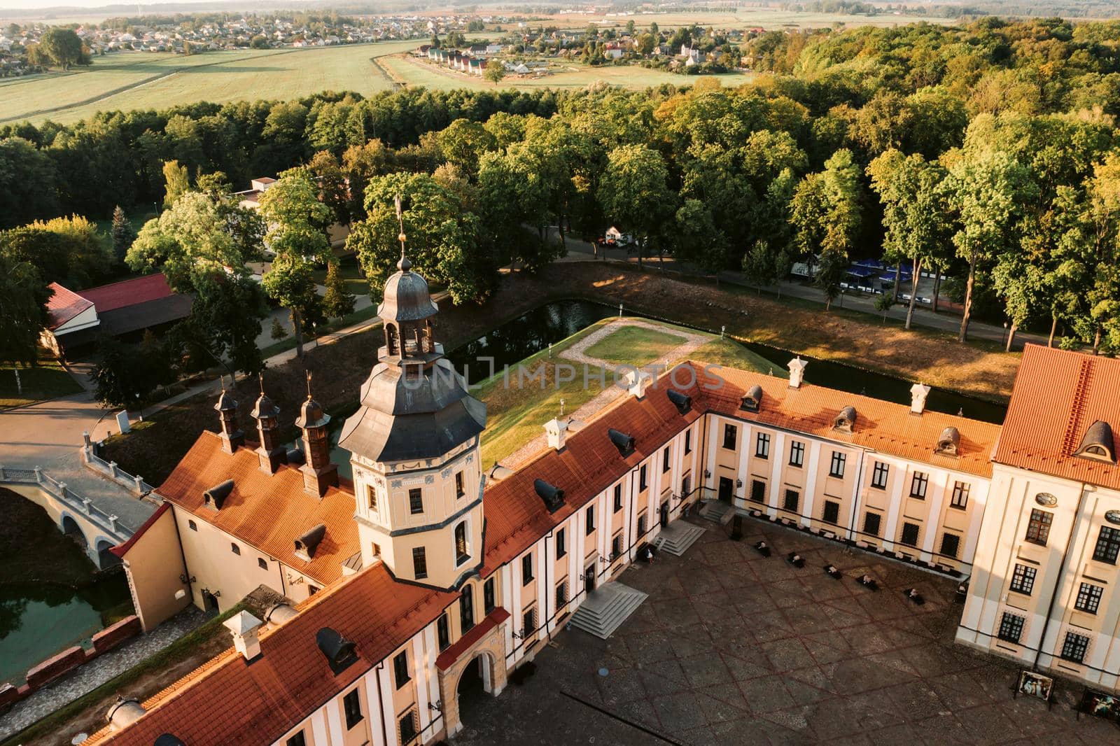 Top view of the Medieval Castle in Nesvizh, Minsk region, Belarus.Nesvizh Castle.