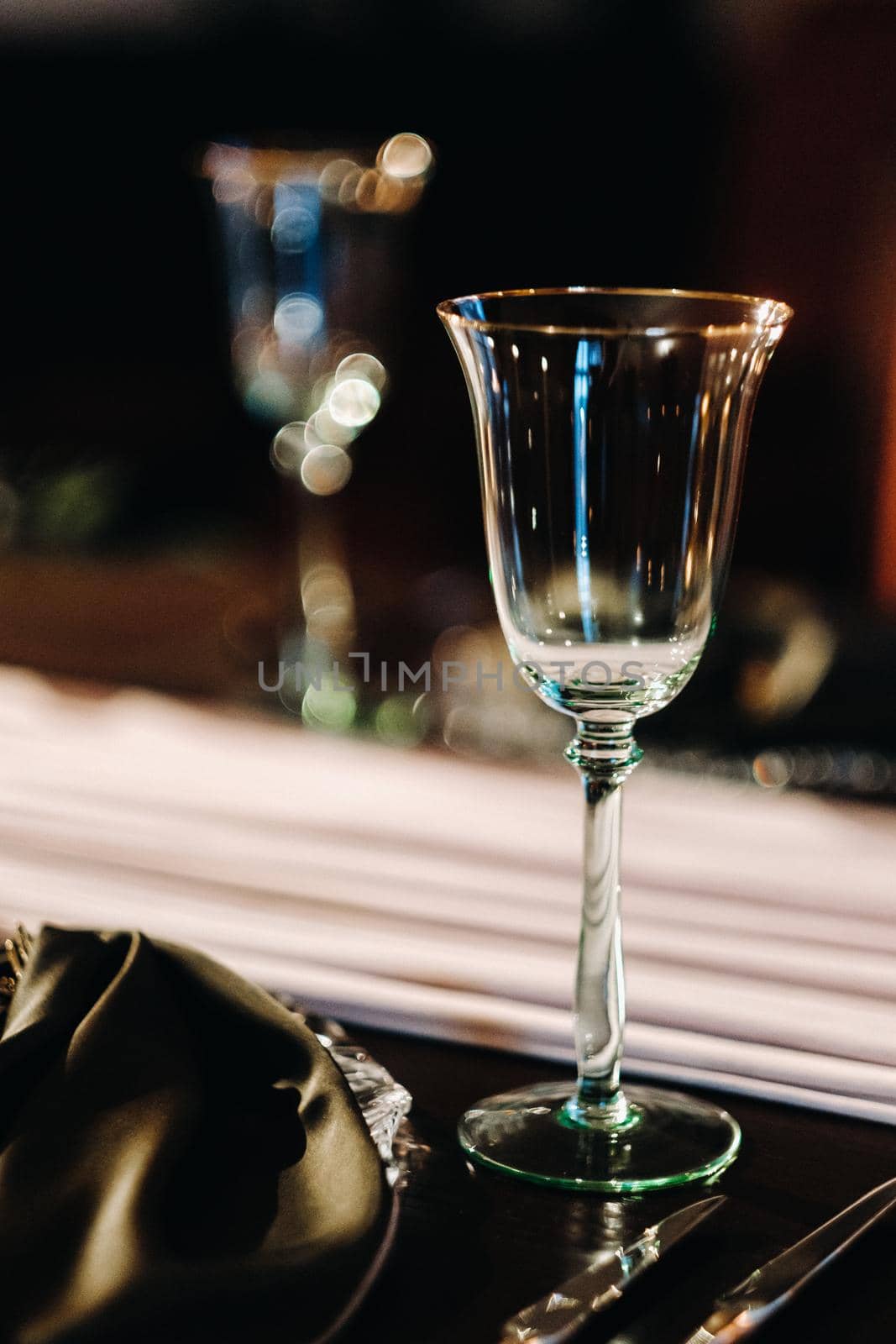 wedding table decoration on the table in the castle, Cutlery on the table.