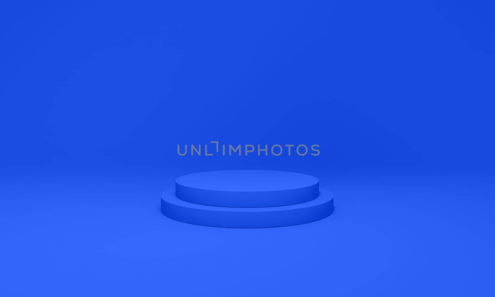 Blue podium to display the product and design on blue background. Winner concept. 3d rendering.