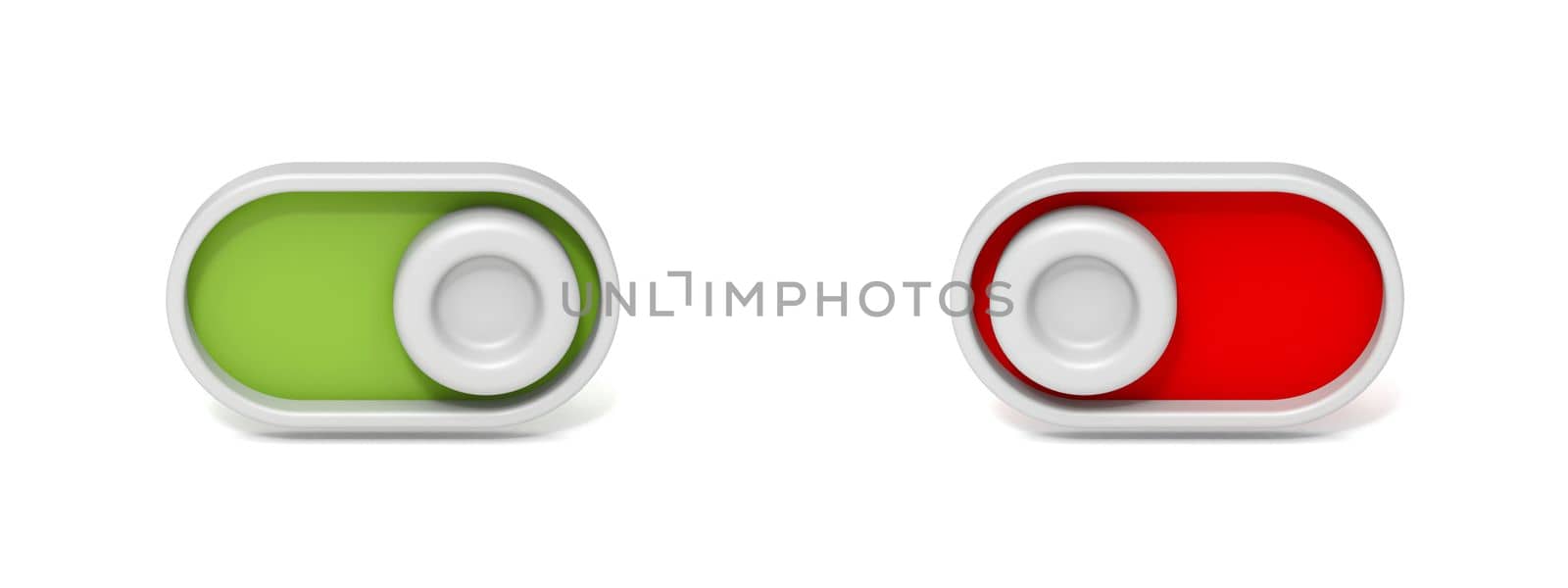 Green and red buttons 3D rendering illustration isolated on white background