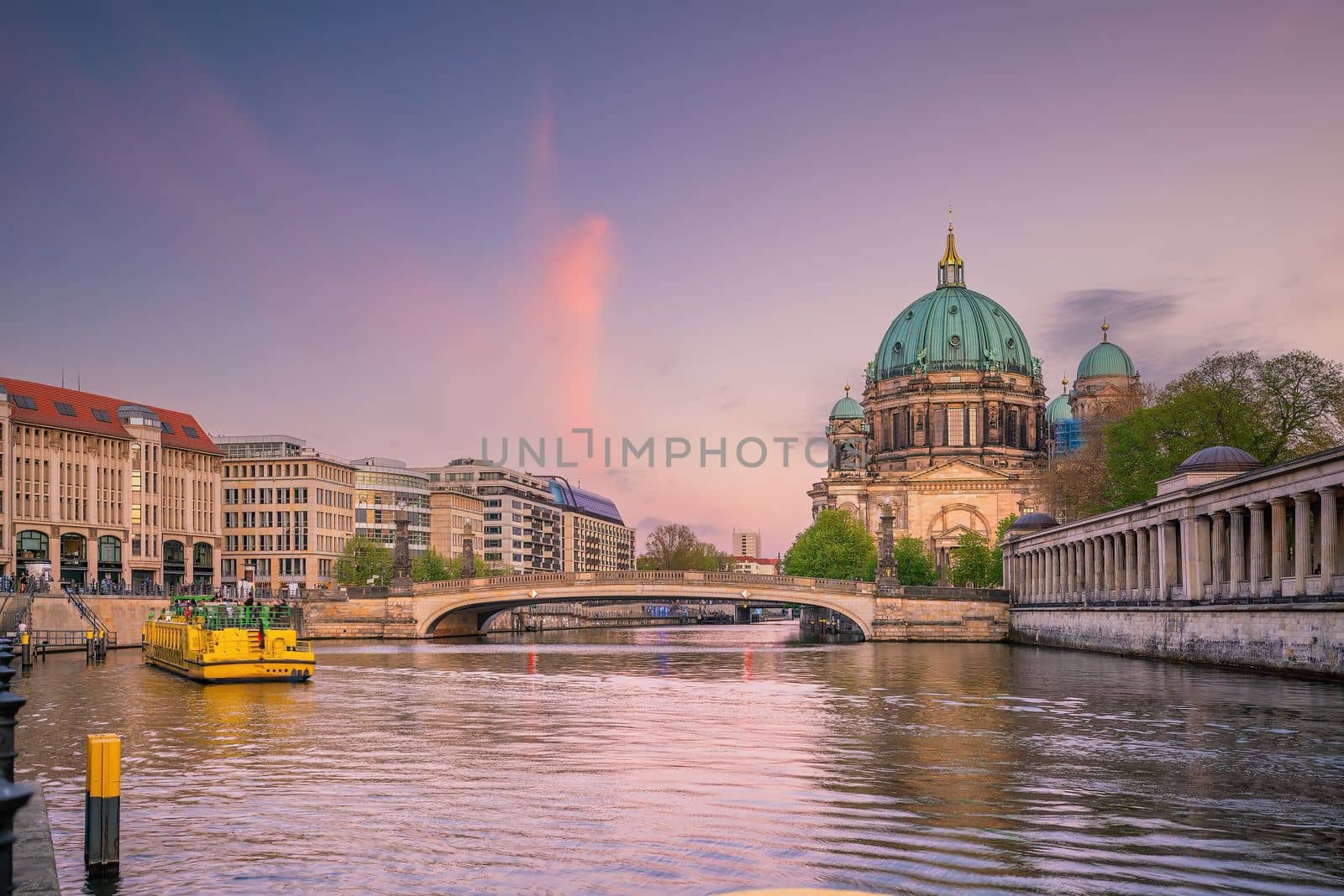 Berlin downtown city skyline with the berlin cathedral, cityscape of Germany  at sunset