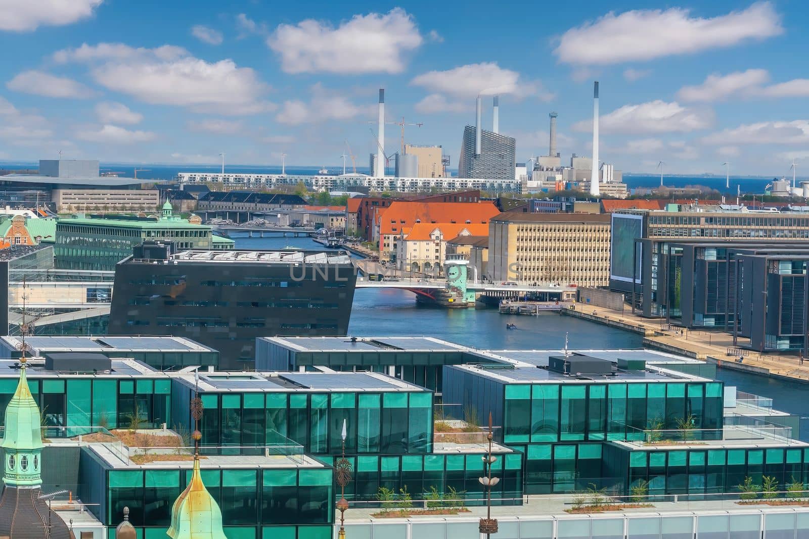 Copenhagen downtown city skyline, cityscape of Denmark from top view