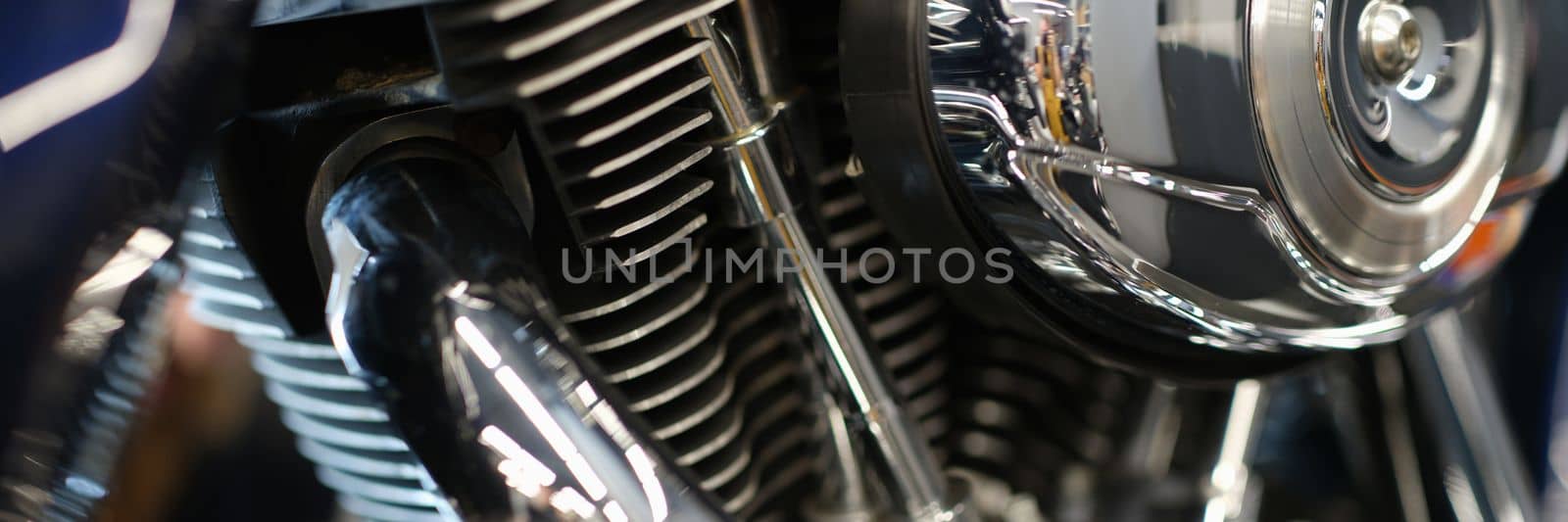 Chrome shiny motorcycle parts and motorcycle engine by kuprevich