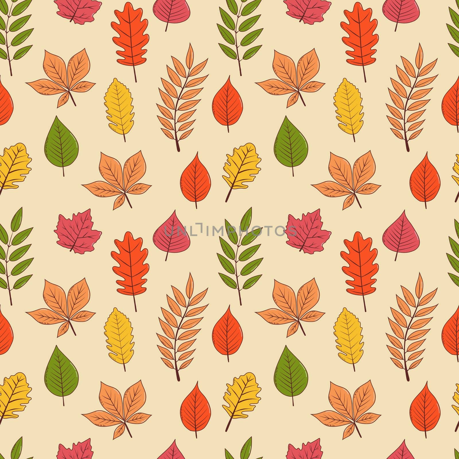 Autumn leaves seamless pattern. Vector illustration in hand drawn style.