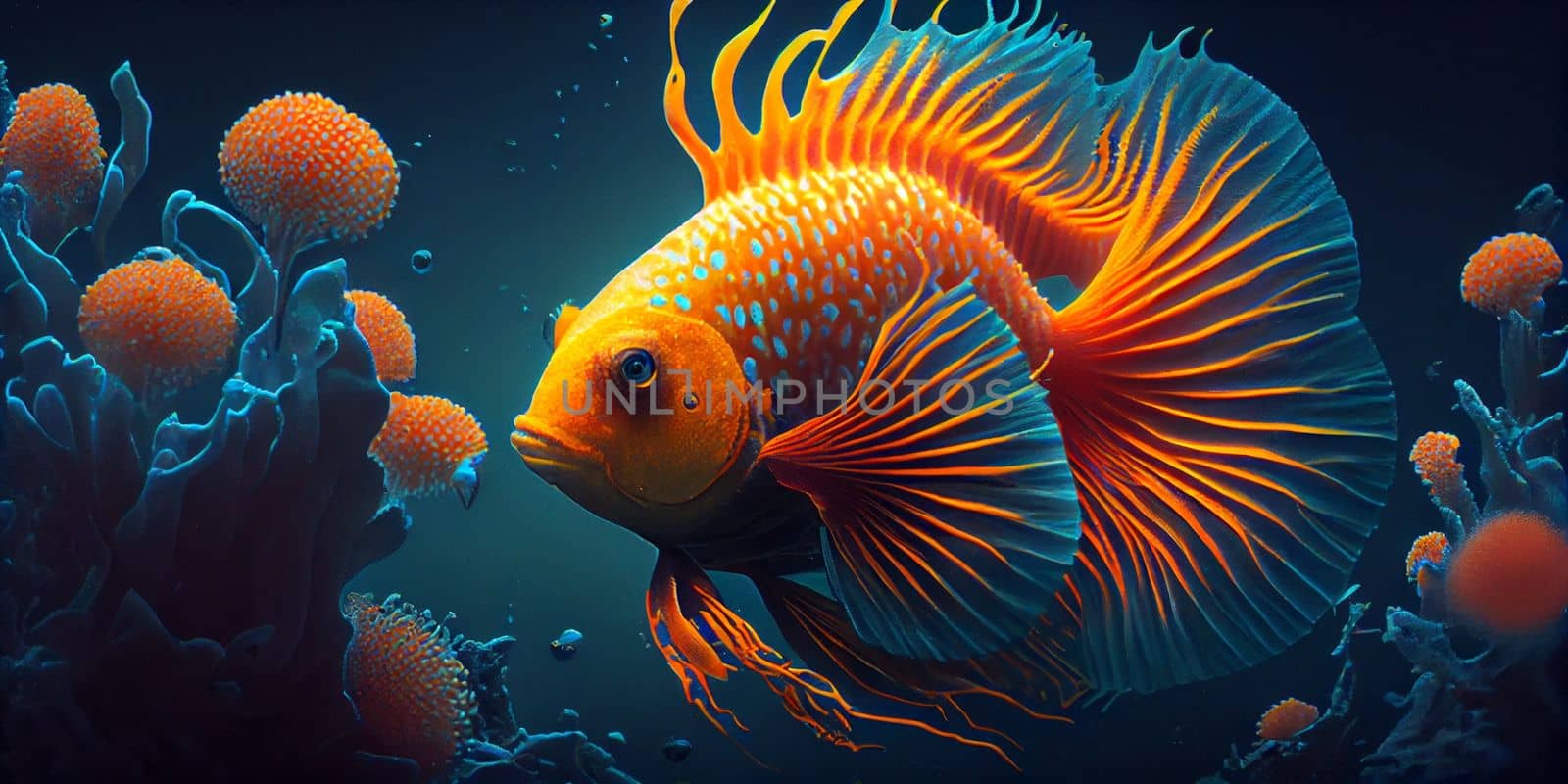 Underwater Scene With Coral Reef And Exotic Fishes. Generative AI by lucia_fox