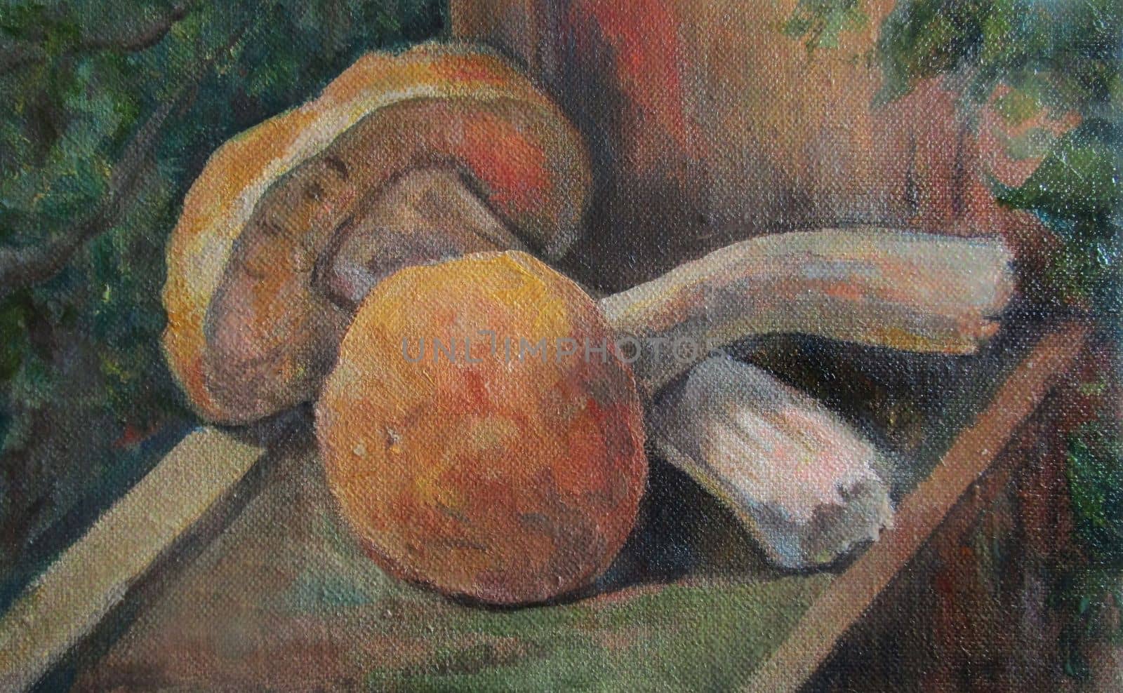 mushrooms in the country, oil painting