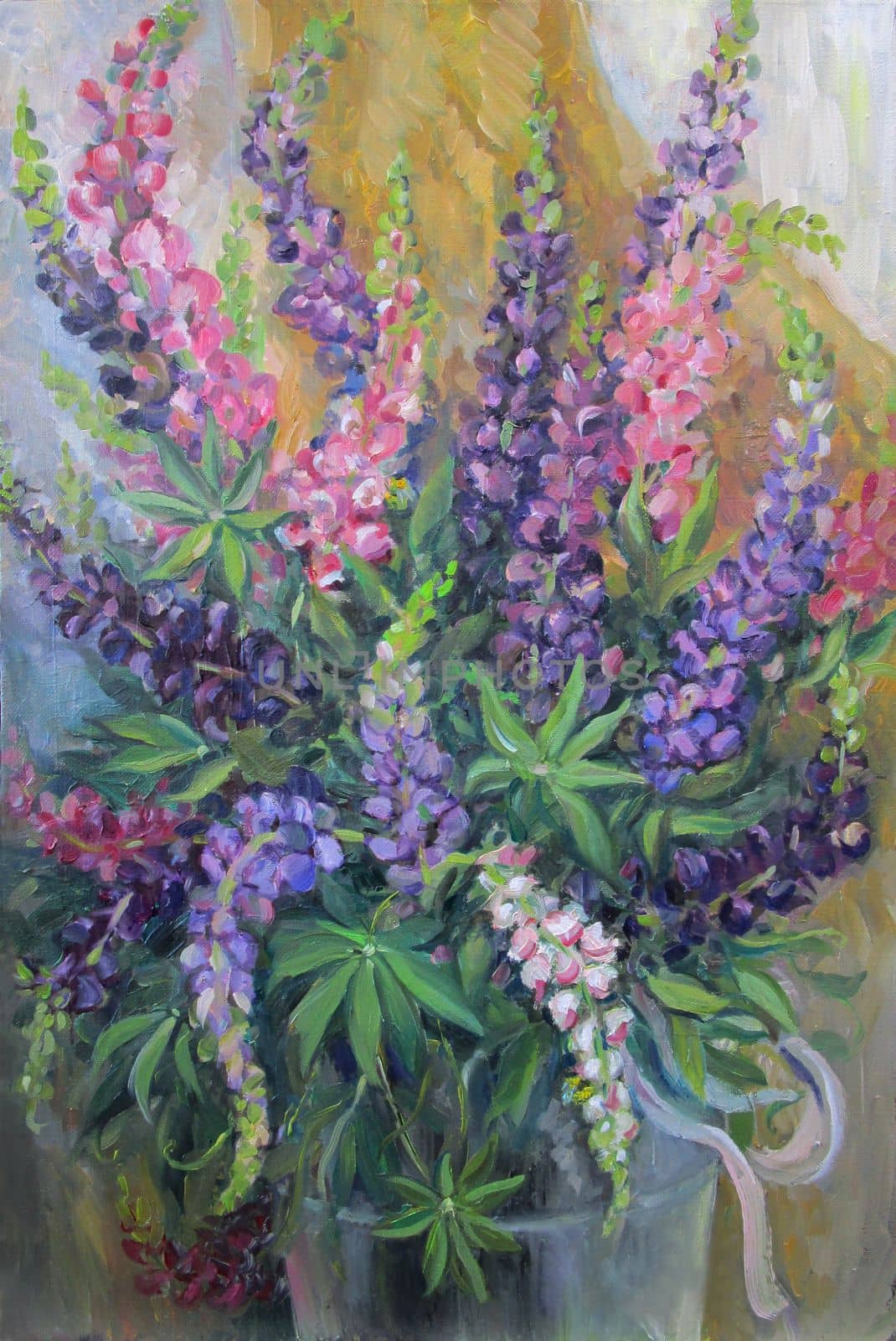 Bouquet of lupins, colorful summer still life