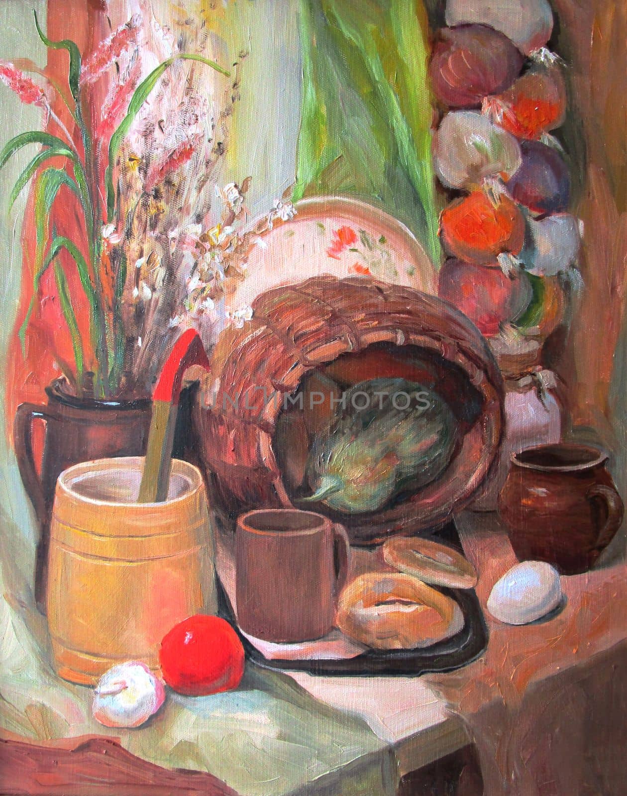 Country still life, oil painting