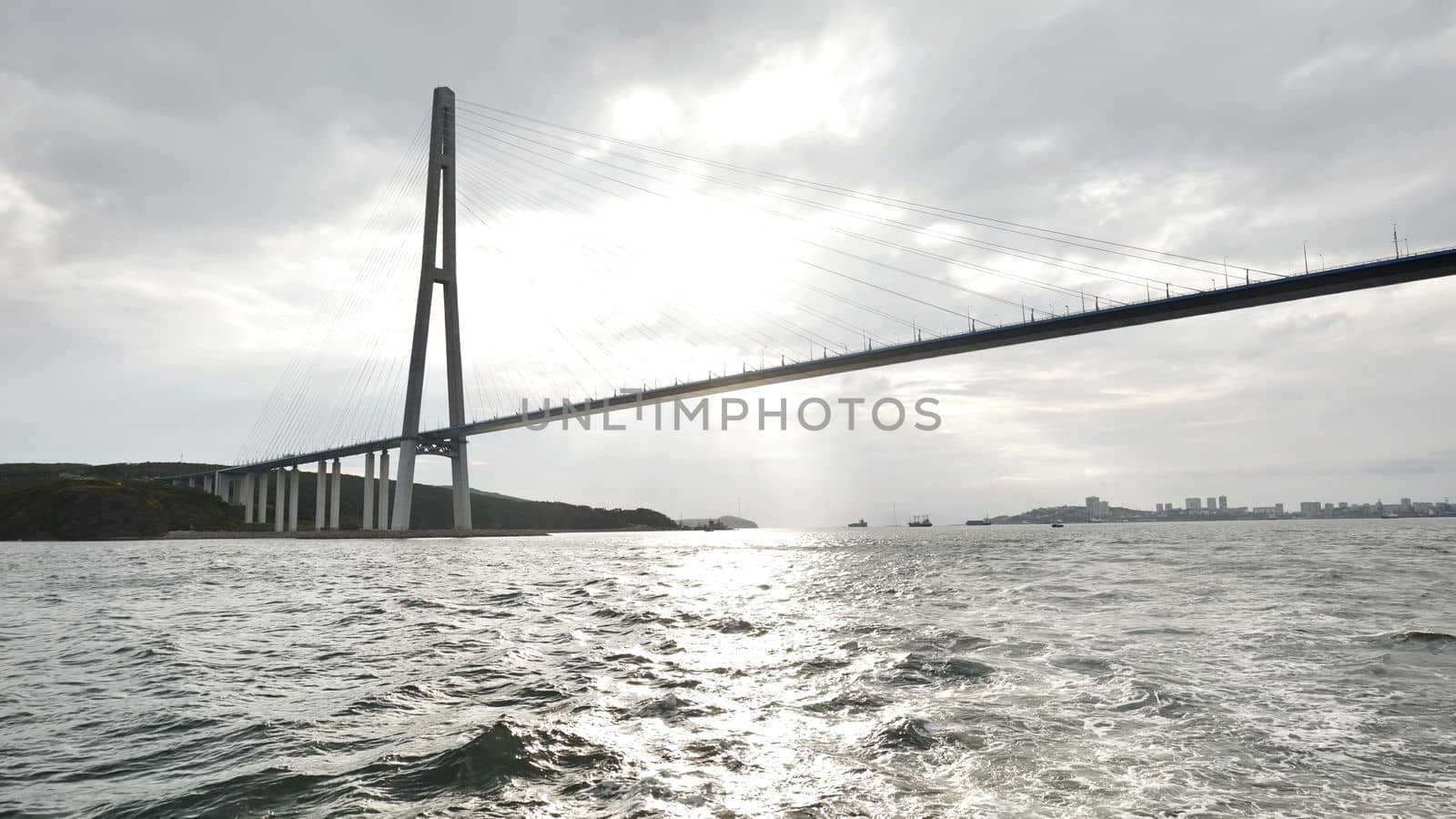 Vladivotok bridge. View from the moving ferry