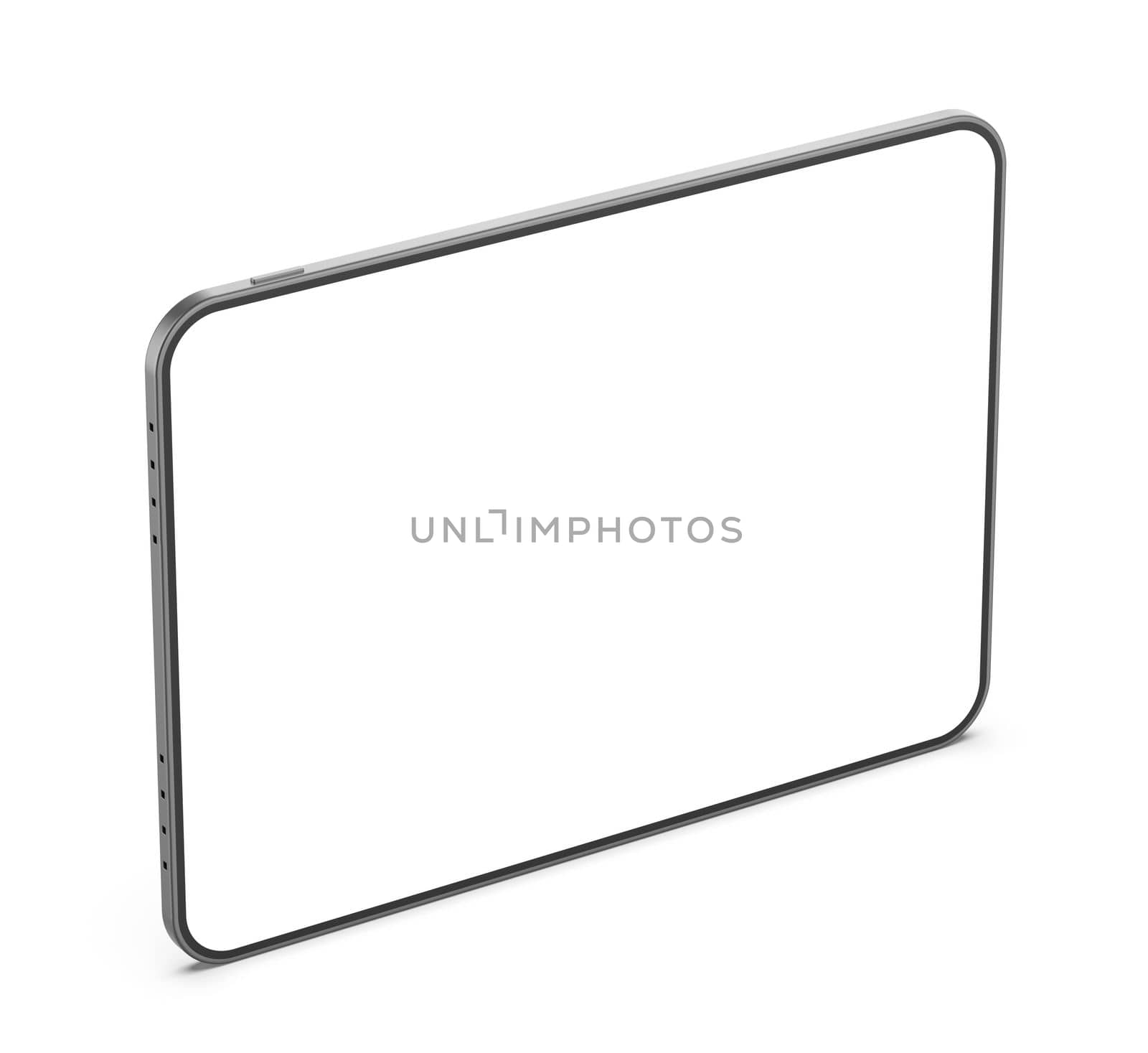 Tablet computer with white blank display on white background