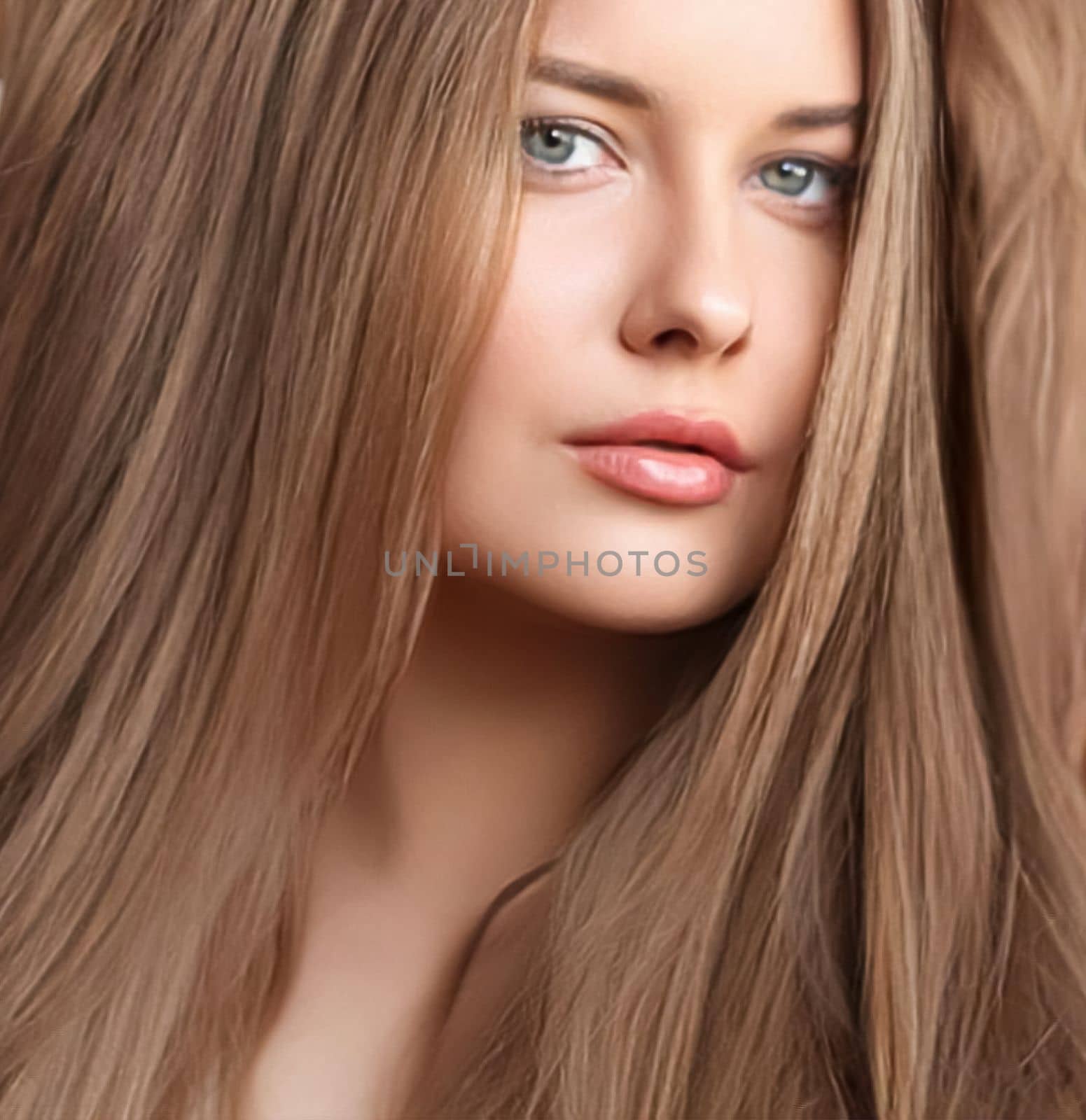 Hairstyle, beauty and hair care, beautiful woman with long natural brown hair, glamour portrait for hair salon and haircare by Anneleven