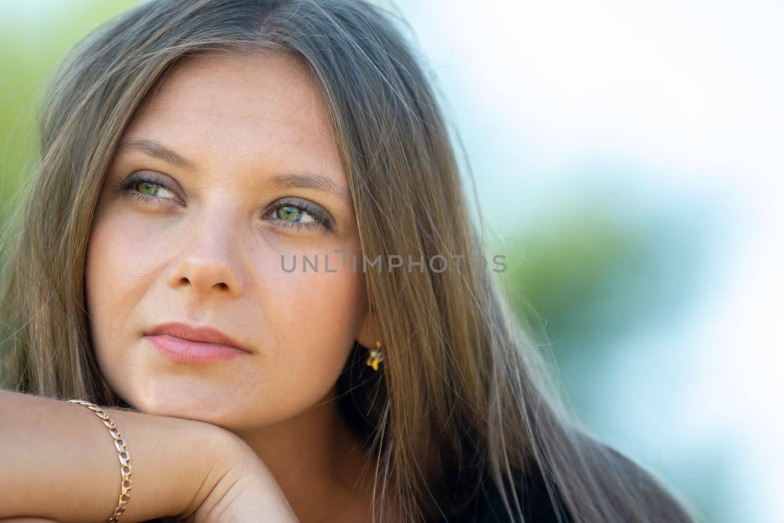 Close-up portrait of a beautiful twenty-five-year-old girl of Slavic appearance a