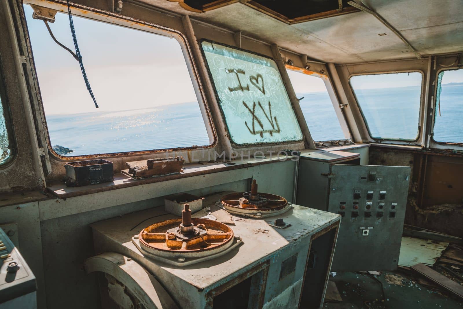 Abandoned ferry boat. High quality photo