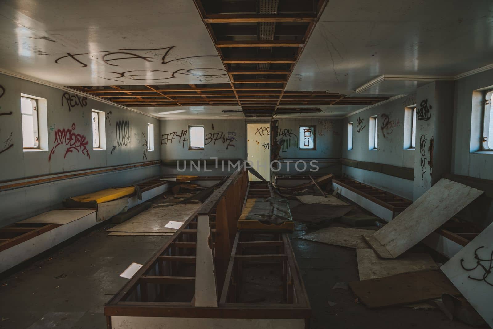 Abandoned ferry boat. High quality photo