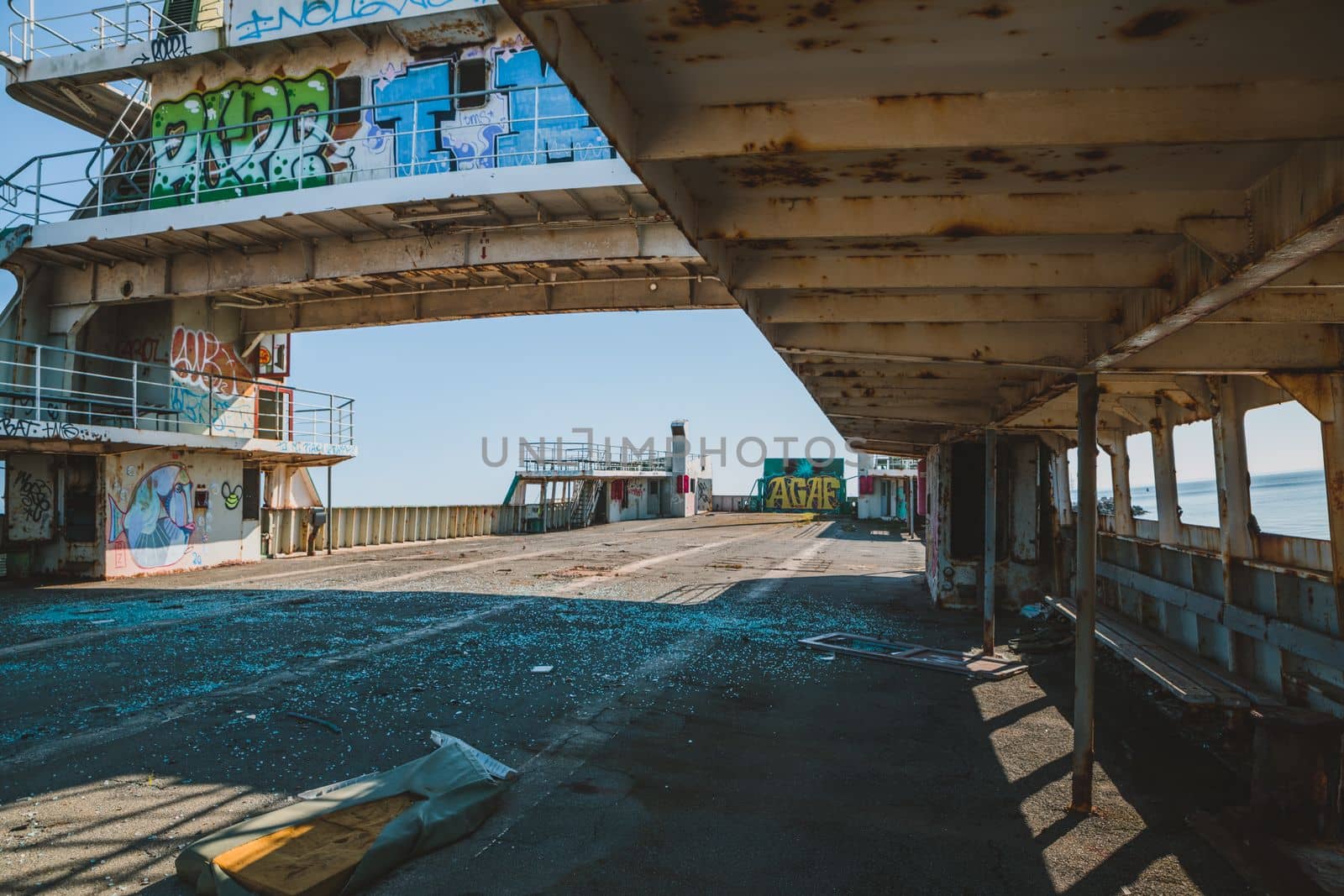 Abandoned ferry boat. High quality photo