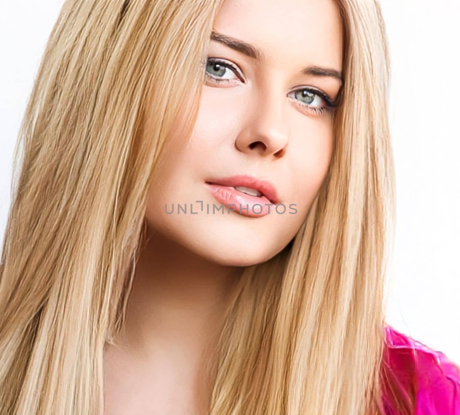 Hairstyle, beauty and hair care, beautiful blonde woman with long blond hair, glamour portrait for hair salon and haircare by Anneleven