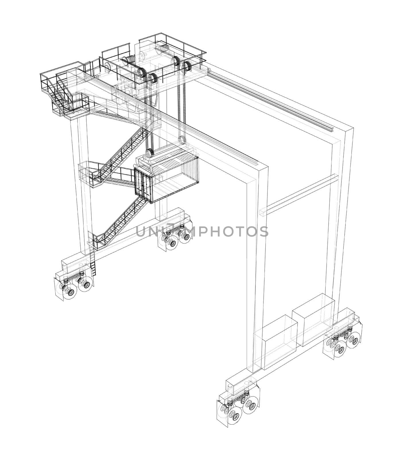 Port cargo crane on white. 3d illustration