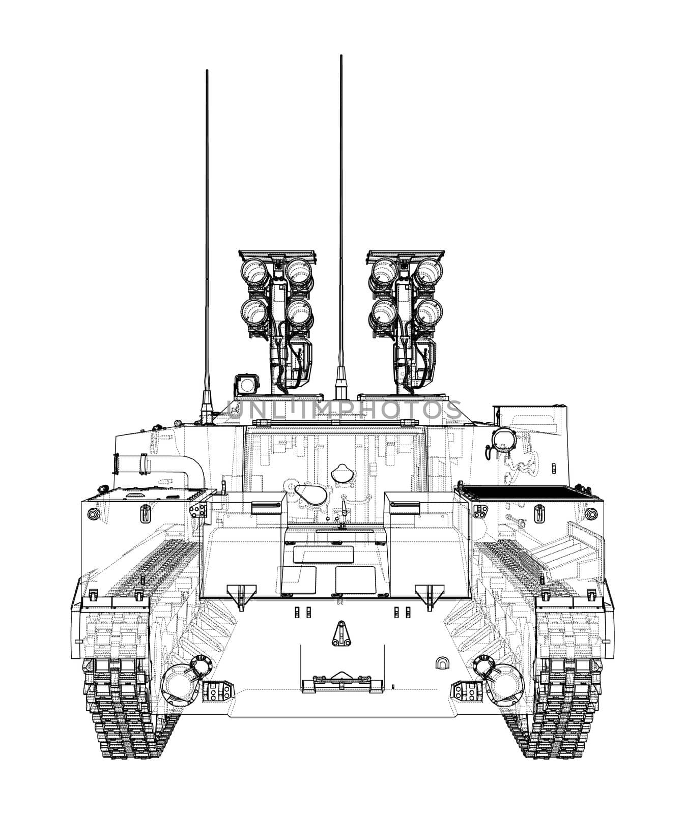 Anti-tank armored car. 3d illustration. Wire-frame style