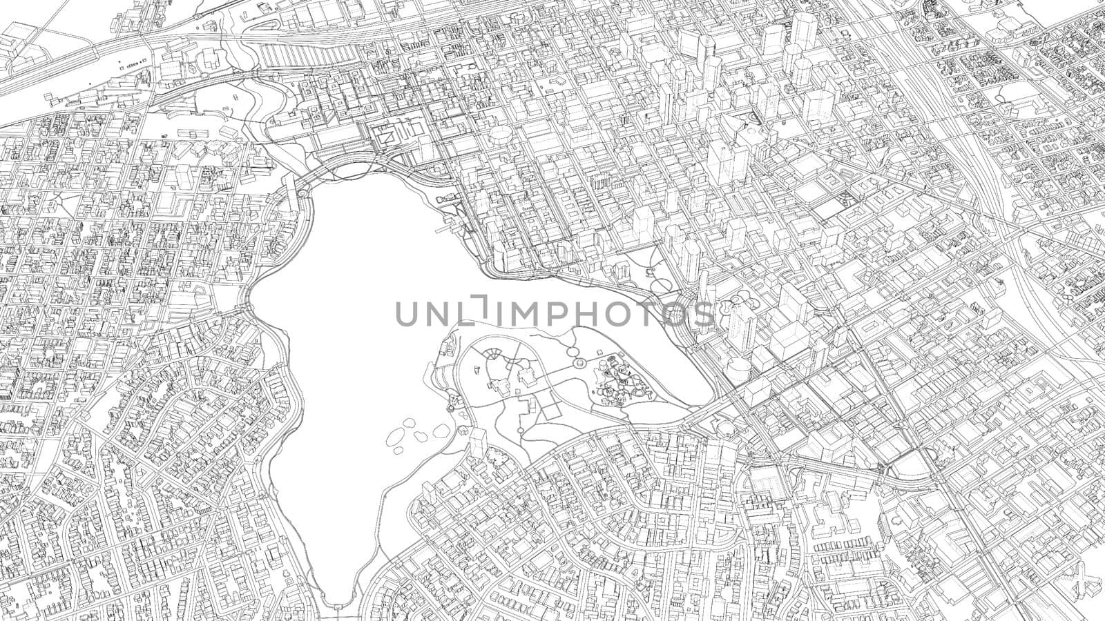Cityscape Sketch. 3d illustration. Wire-frame style. Urban Architecture Concept