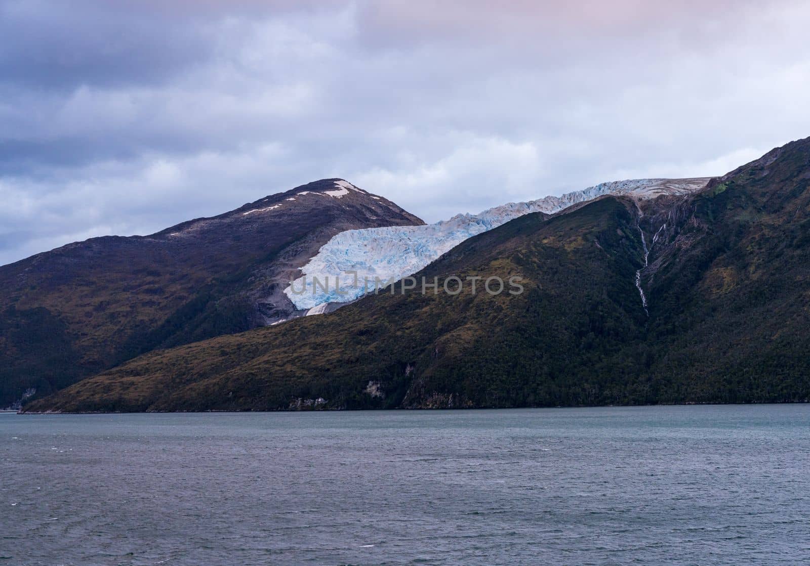 View of Romanche glacier in Glacier Alley of Beagle channel in Chile