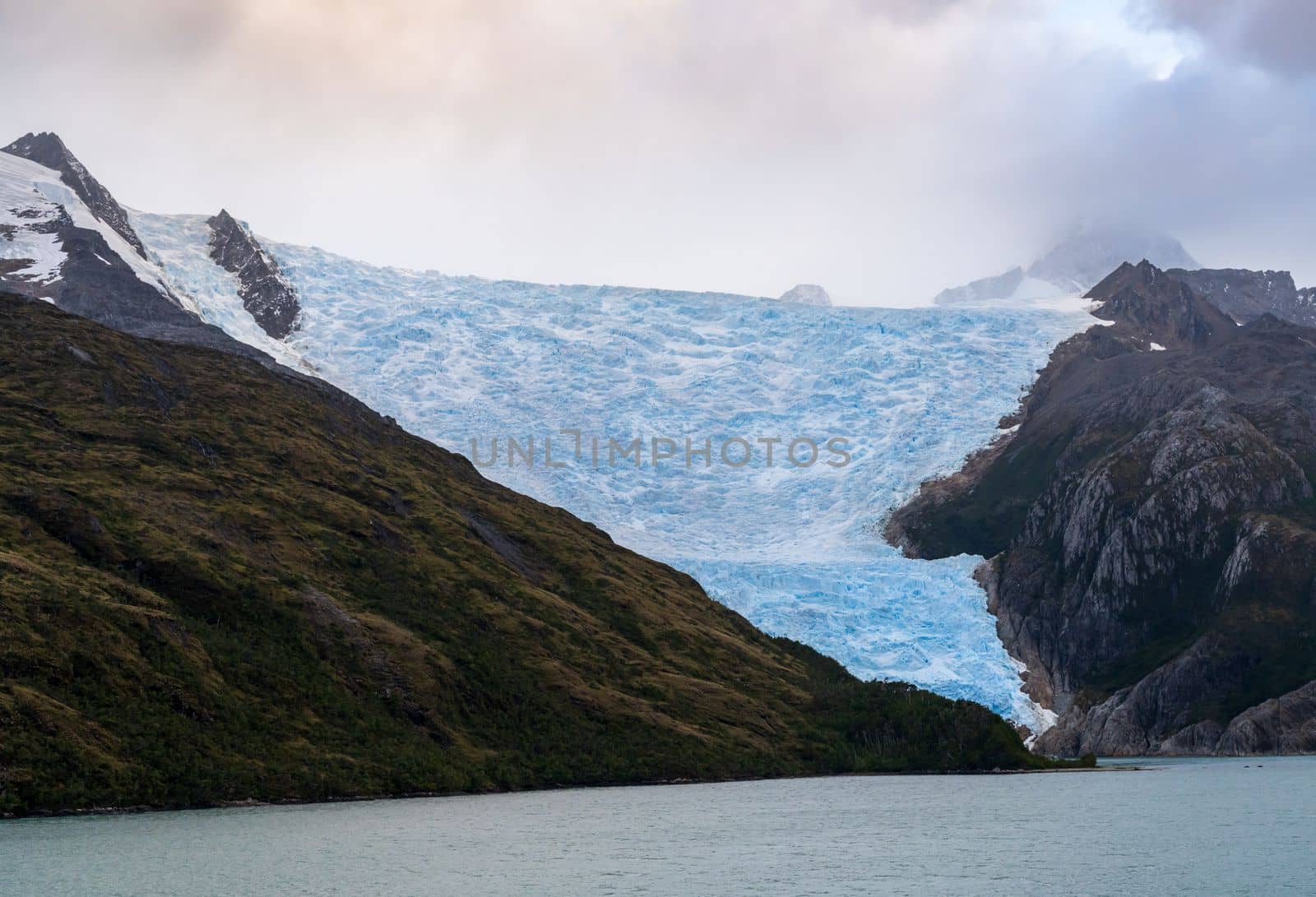 View of Italia or Italian glacier in Glacier Alley of Beagle channel in Chile