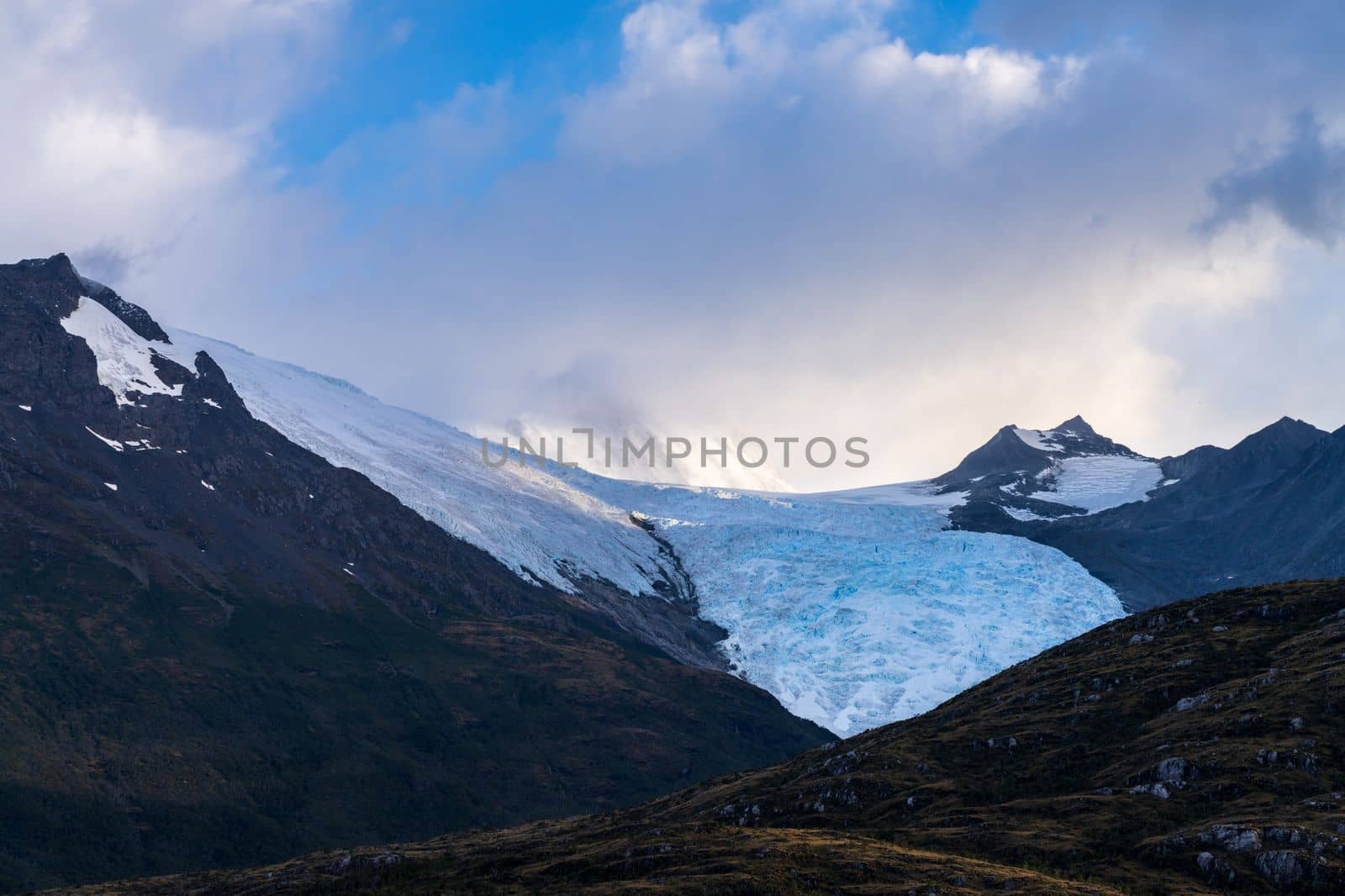 View of Holanda or Dutch glacier in Glacier Alley of Beagle channel in Chile